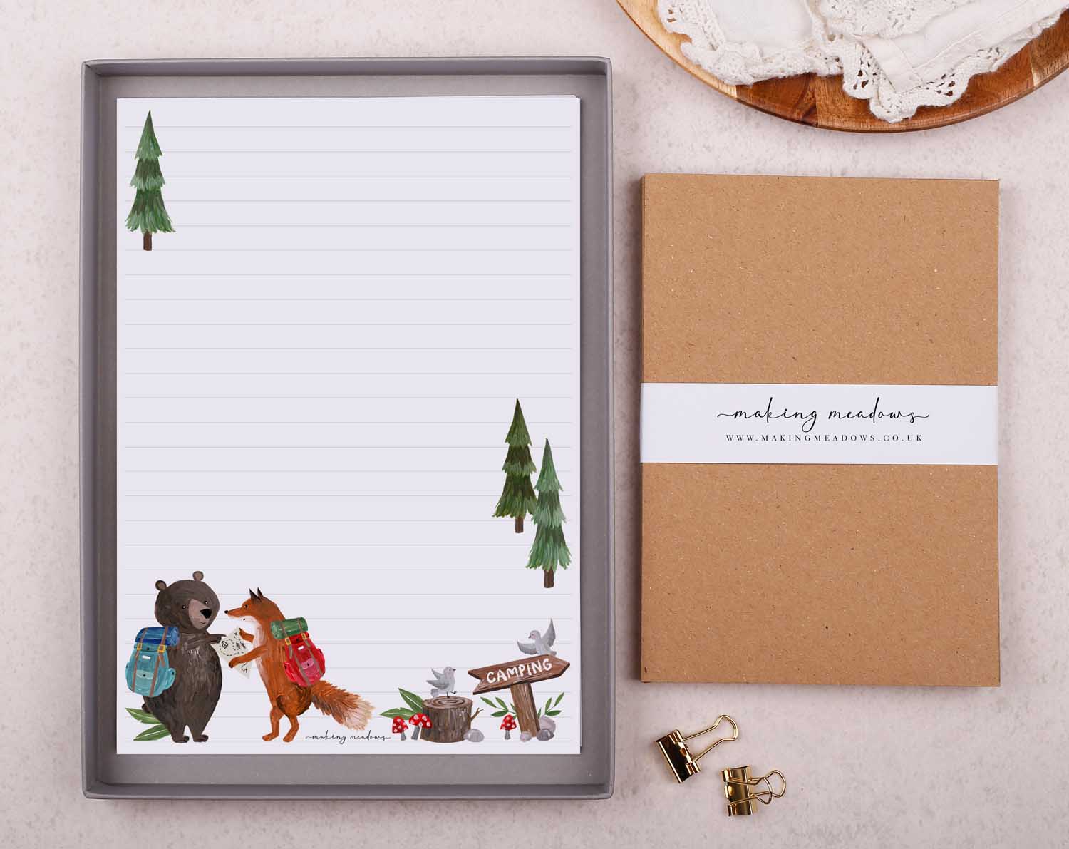 Camping Animals Writing Paper Gift Box. Stationery designed by Making Meadows