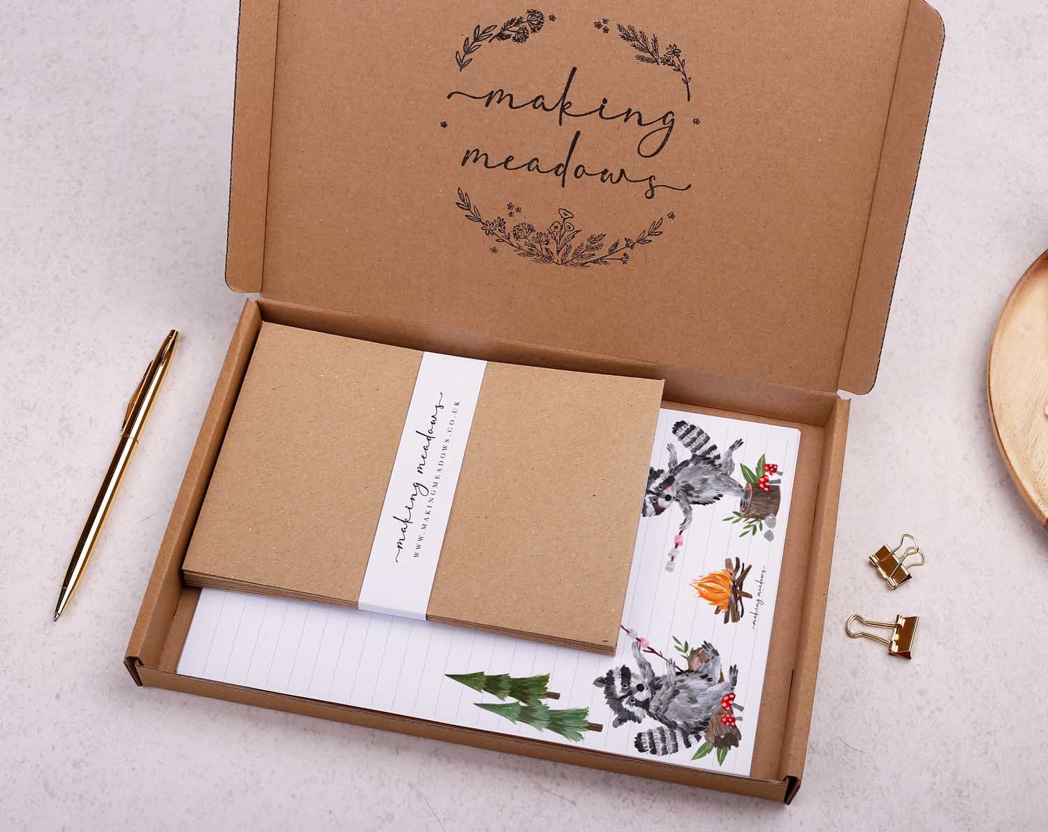 Camping Animals Writing Paper Gift Box. Stationery designed by Making Meadows