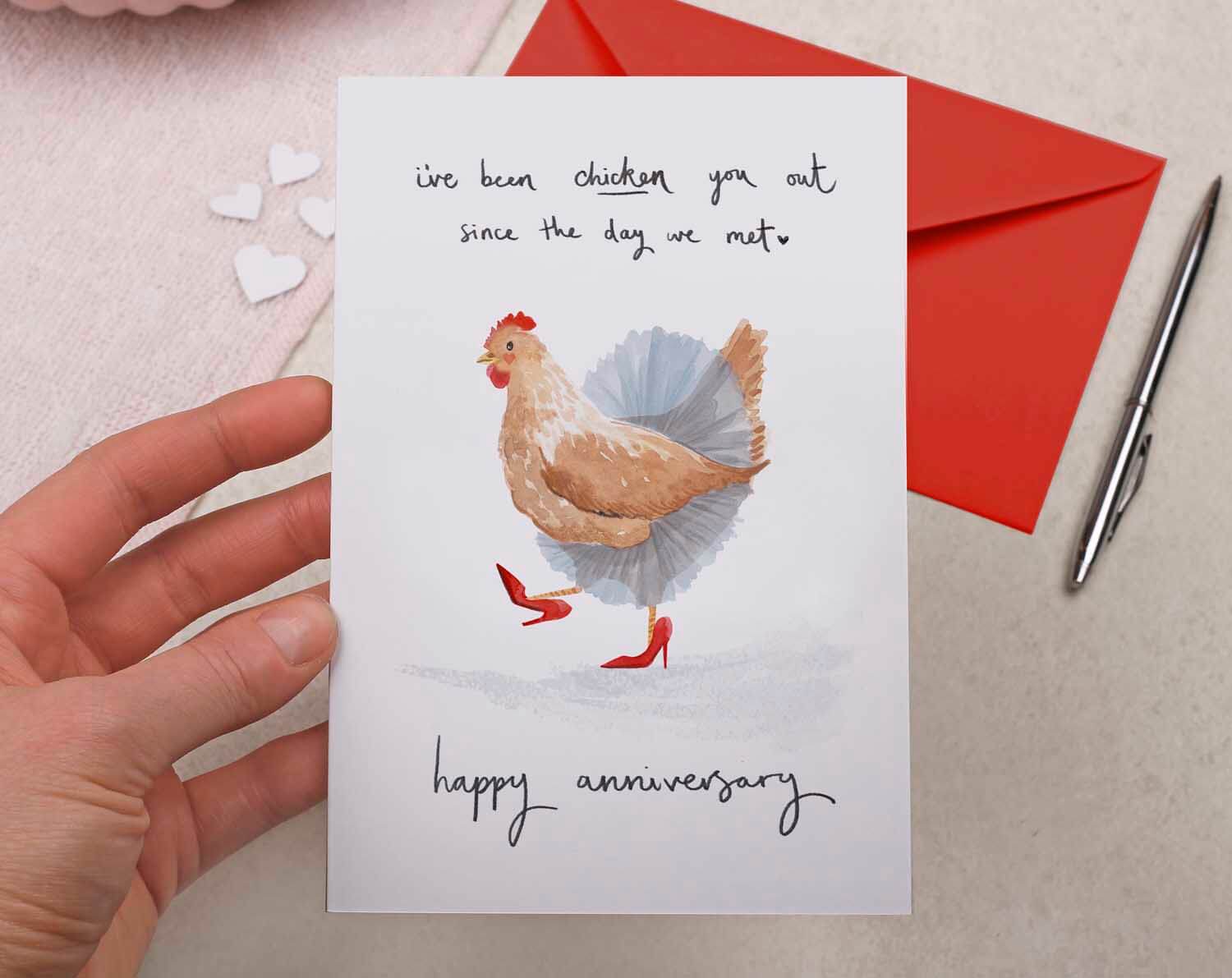 Chicken Anniversary Card. Greeting Cards designed by Making Meadows