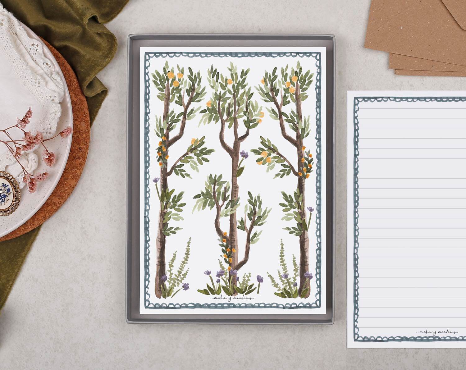 Double Sided A5 Writing Paper With Botanical Tree. Stationery designed by Making Meadows