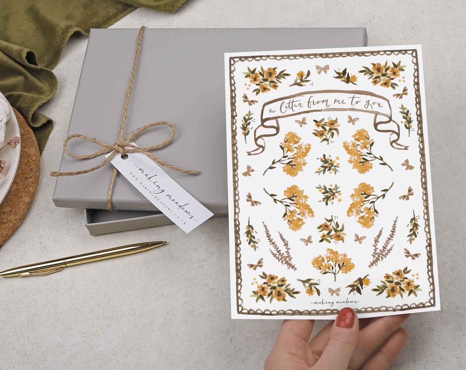 Double Sided A5 Writing Paper With Orange Flowers. Stationery designed by Making Meadows