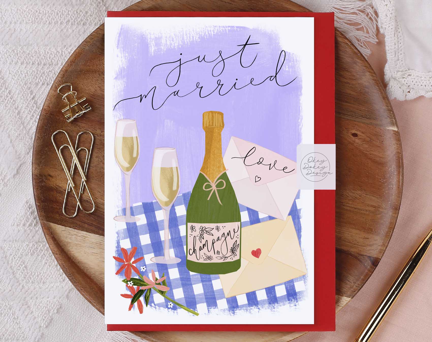 Floral Just Married Champagne Card. Greeting & Note Cards designed by Making Meadows