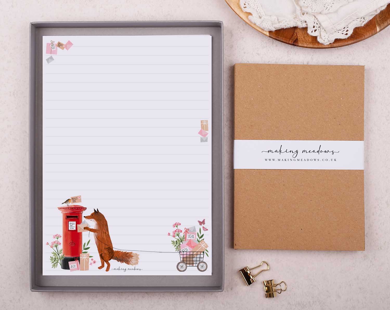 Fox Postman Writing Paper Gift Box. Stationery designed by Making Meadows