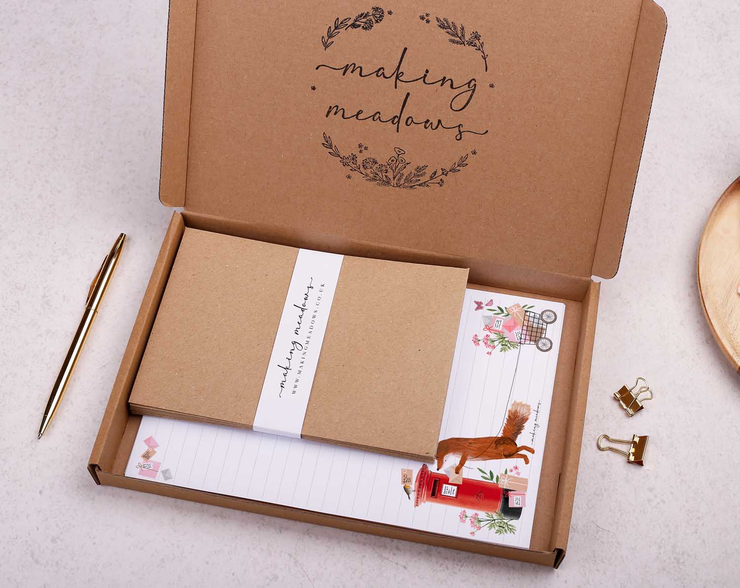 Fox Postman Writing Paper Gift Box. Stationery designed by Making Meadows