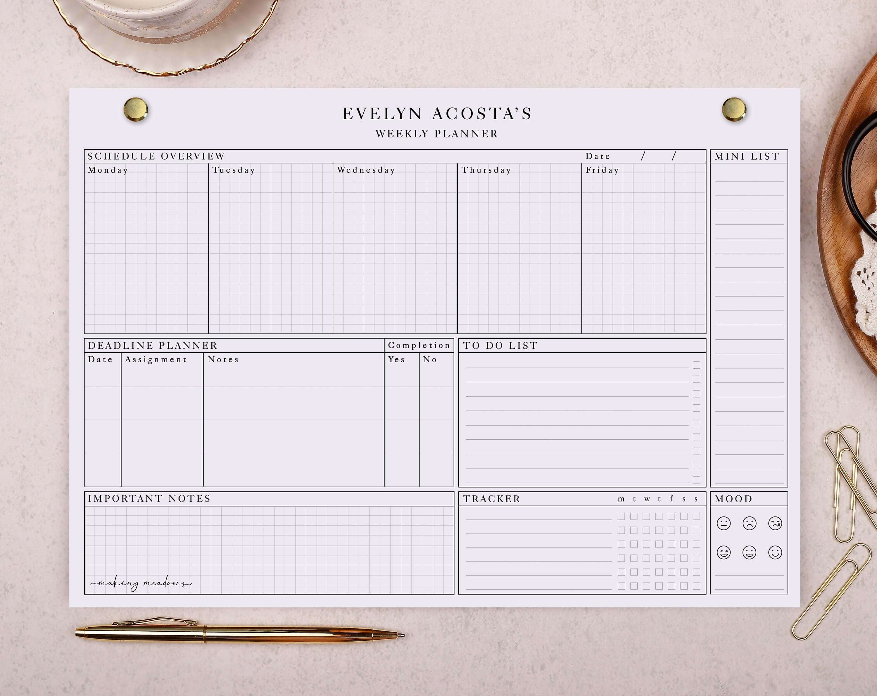 Habit Tracker Personalised Weekly Planner Pad. Planners designed by Making Meadows