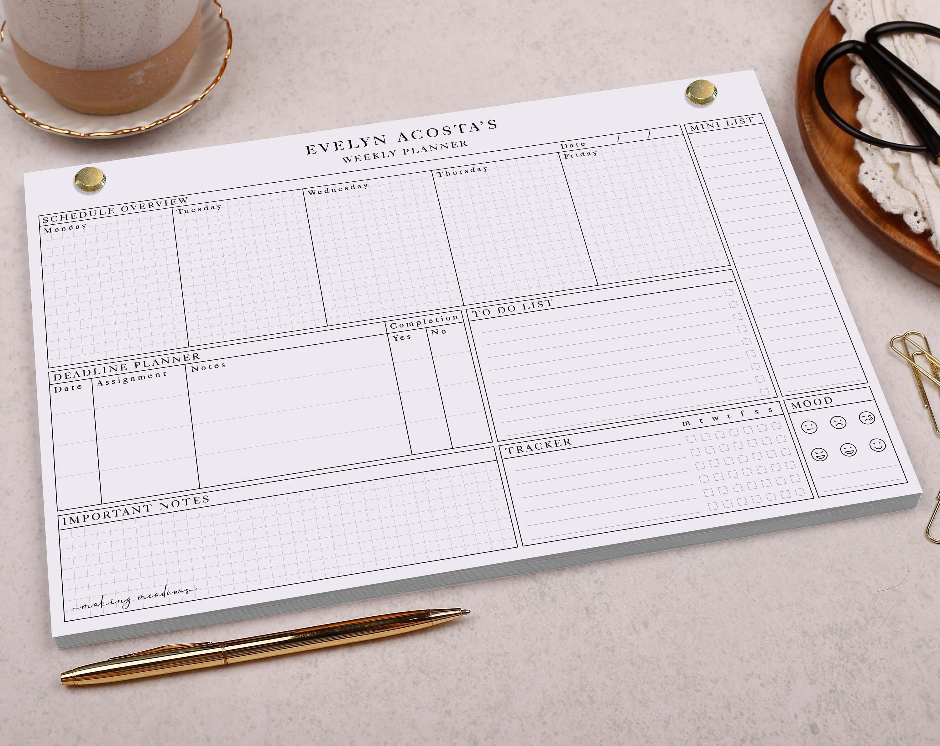 Habit Tracker Personalised Weekly Planner Pad. Planners designed by Making Meadows