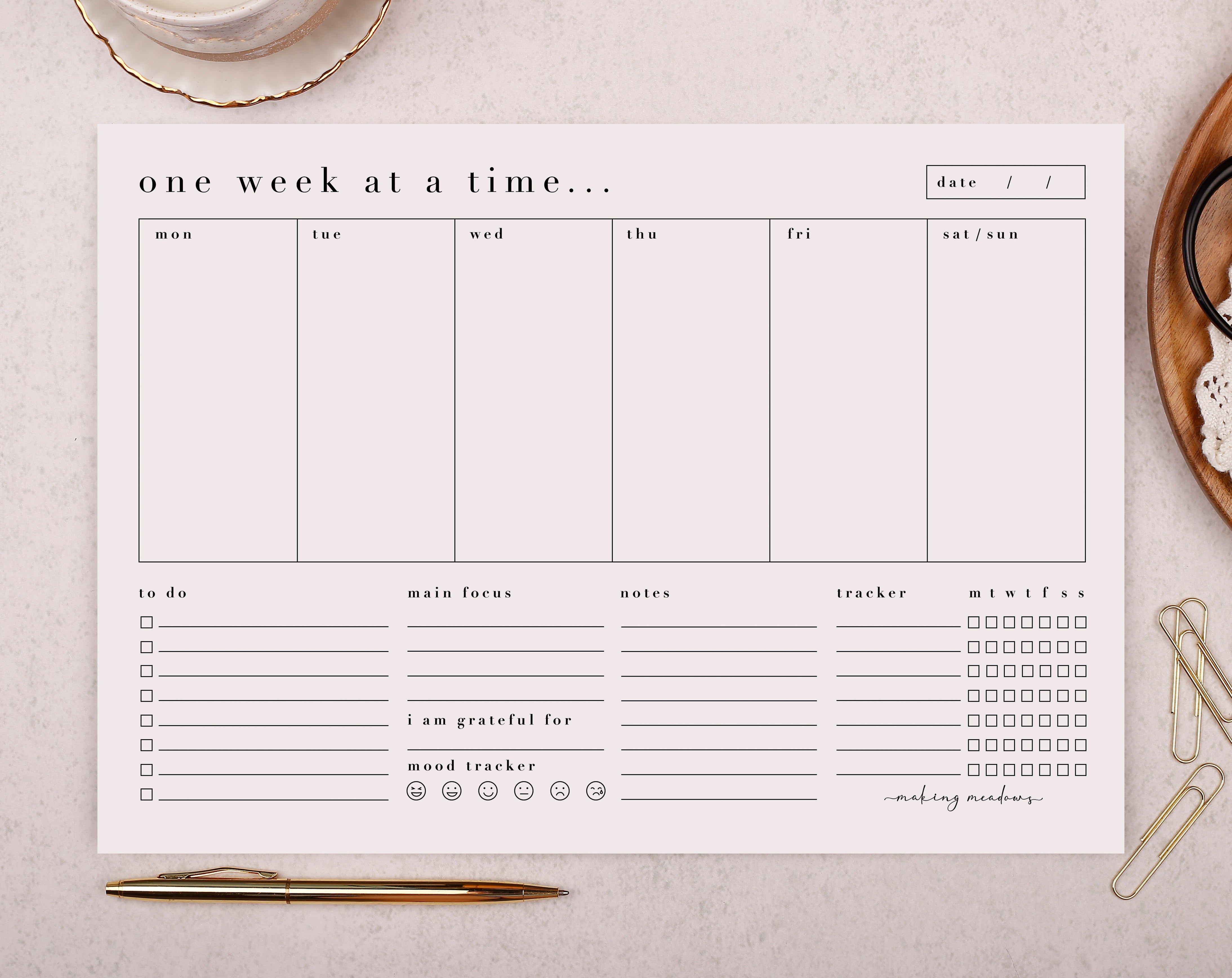 Habit Tracker & Weekly Planner Desk Pad. Desk Pads & Blotters designed by Making Meadows