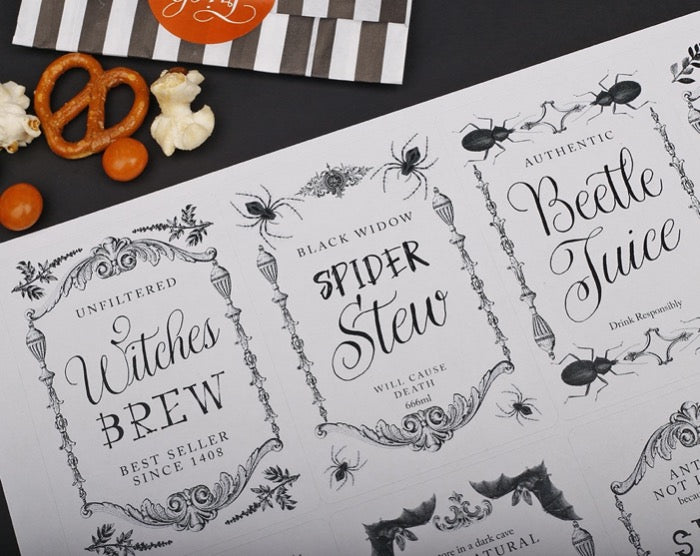 Halloween Drink Label Stickers. Decorative Stickers designed by Making Meadows