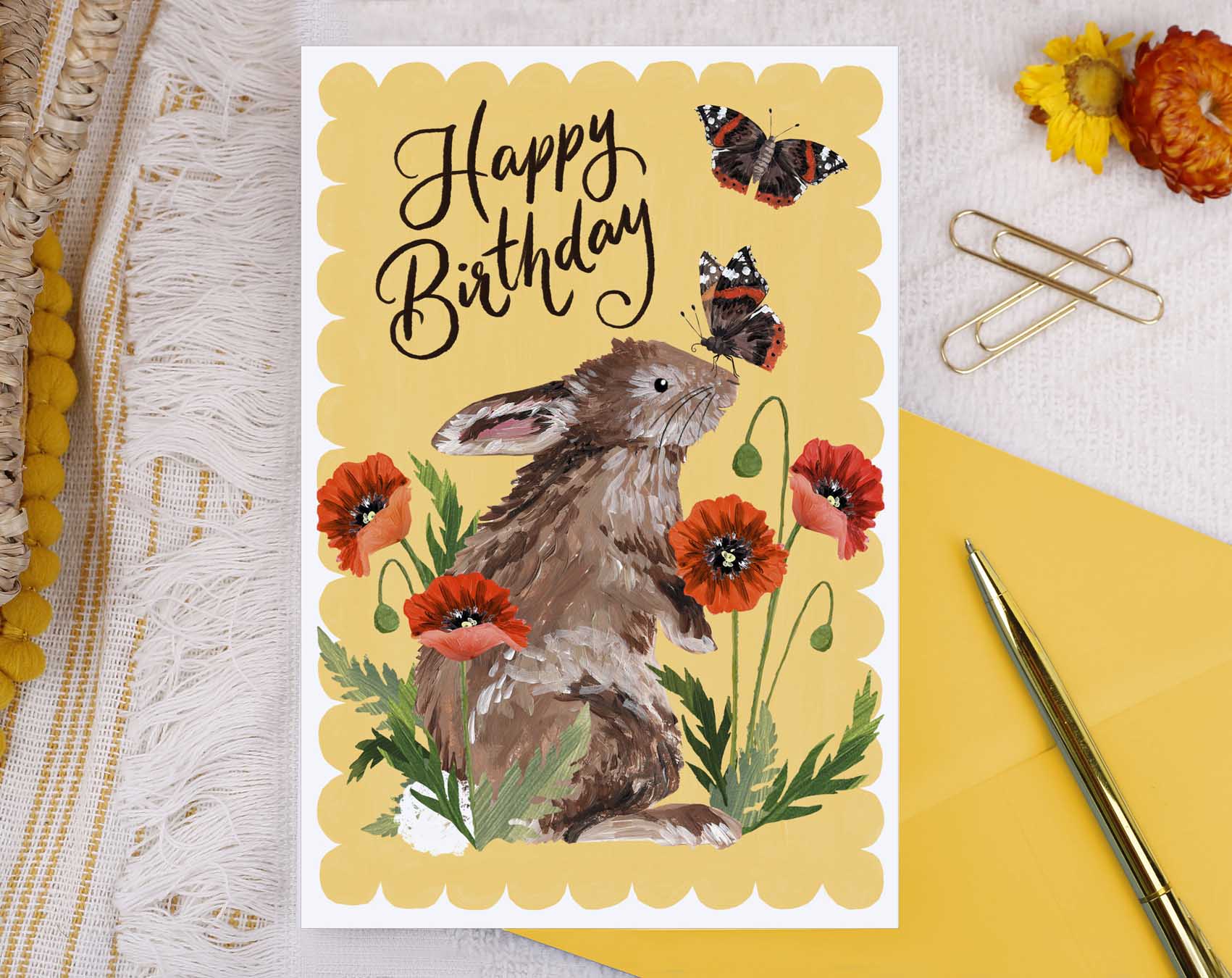 Hedgerow Rabbit Happy Birthday Card. Greeting & Note Cards designed by Making Meadows