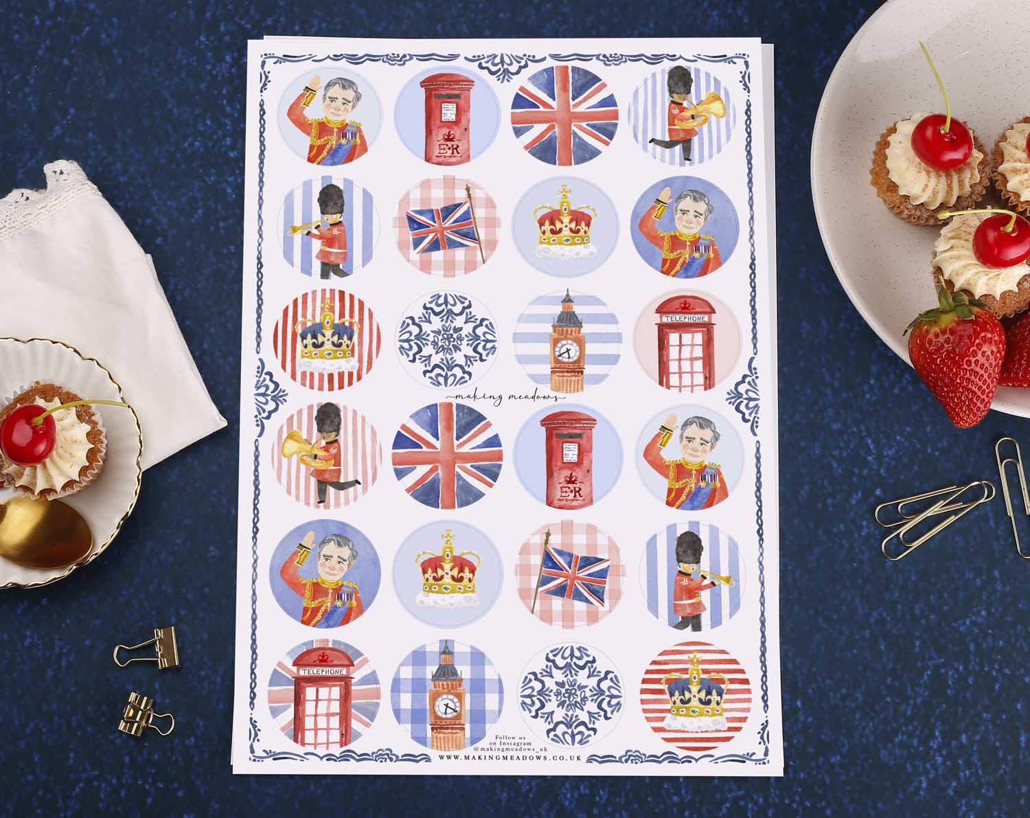 King Charles Coronation Sticker Sheet. Decorative Stickers designed by Making Meadows