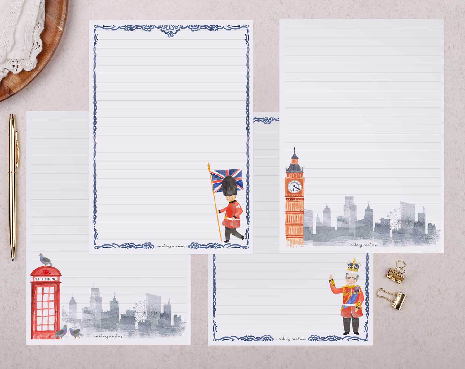 King Charles III Coronation Writing Paper Gift Box. Stationery designed by Making Meadows