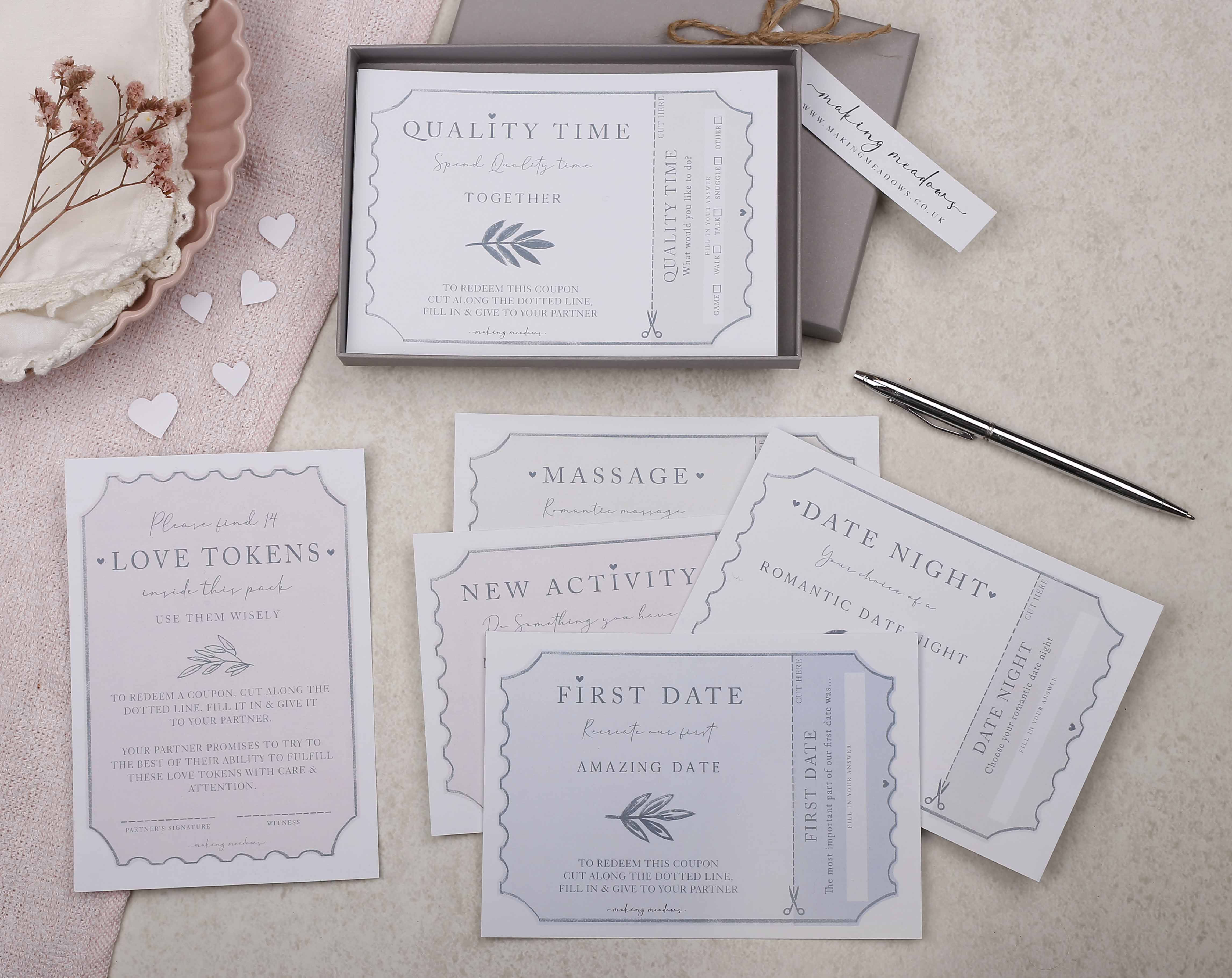 Love Tokens For Valentine & Anniversary. Stationery designed by Making Meadows