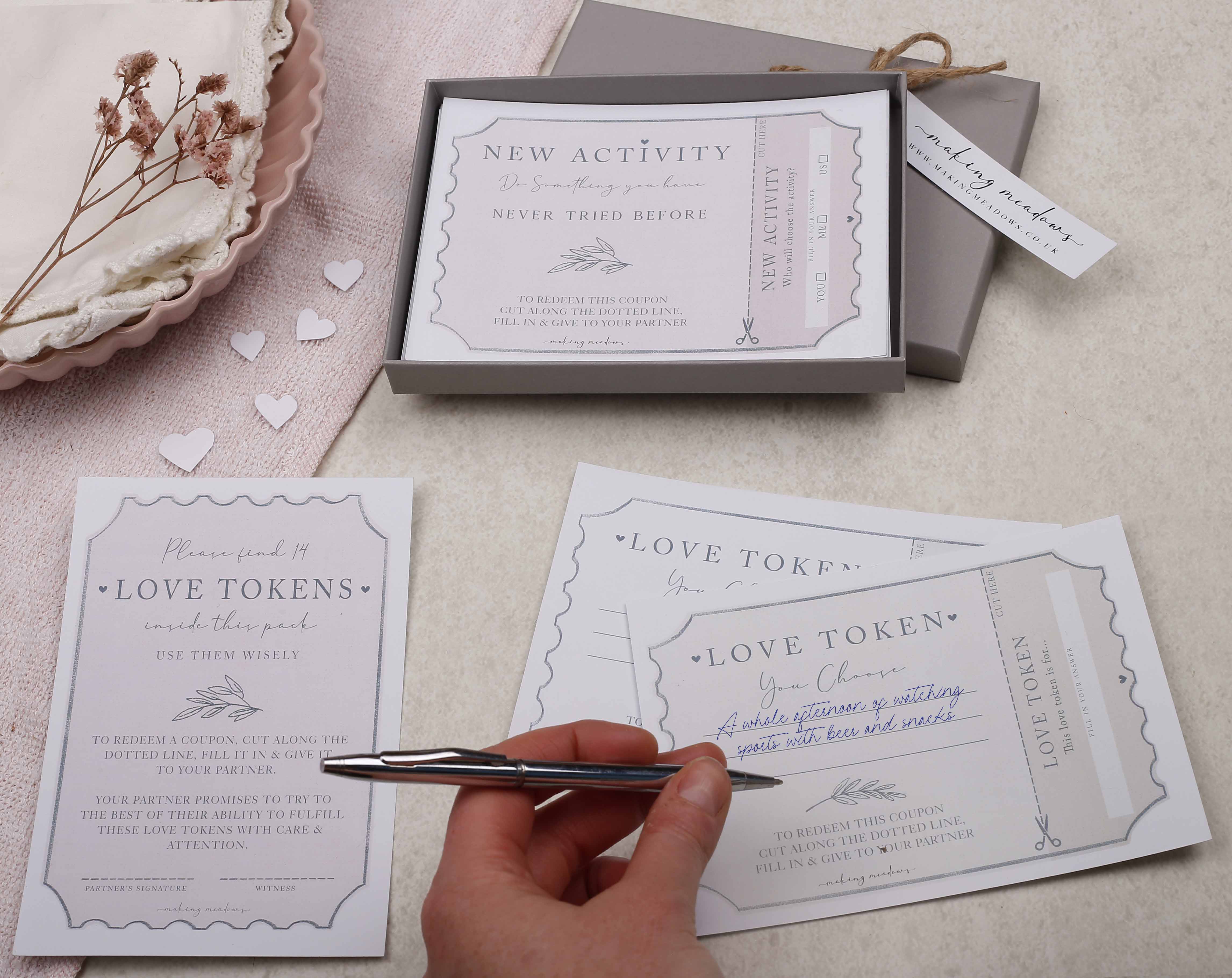 Love Tokens For Valentine & Anniversary. Stationery designed by Making Meadows