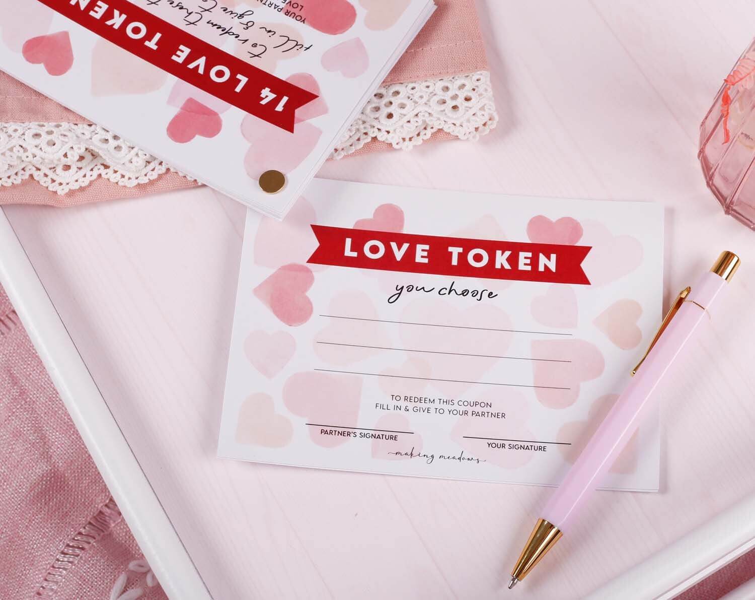 Love Tokens With Watercolour Hearts. Stationery designed by Making Meadows