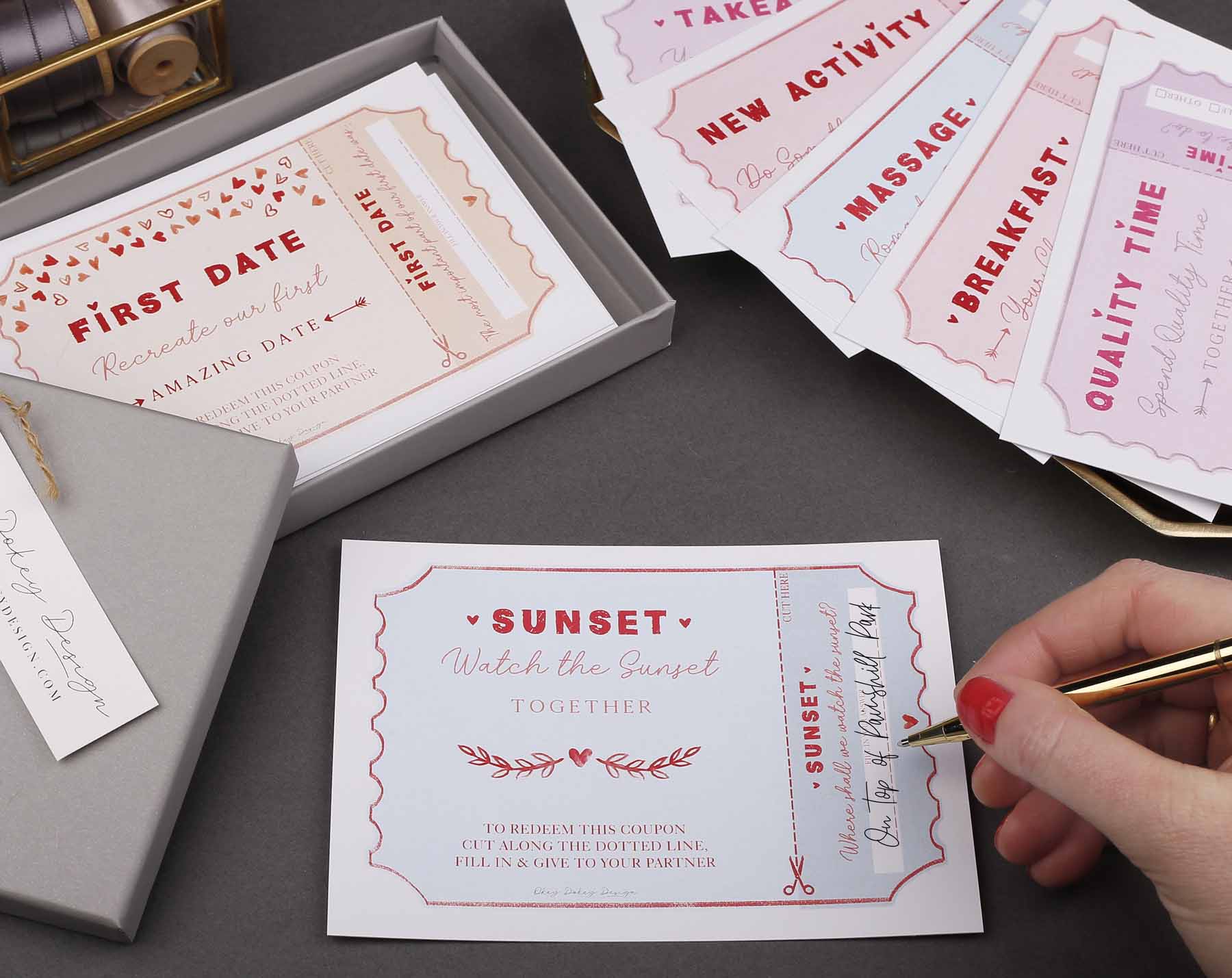 Love tokens with keepsake box. Card Games designed by Making Meadows