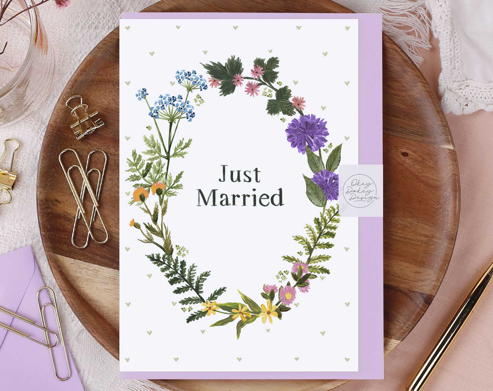 Meadow Flowers Just Married Card. Greeting & Note Cards designed by Making Meadows