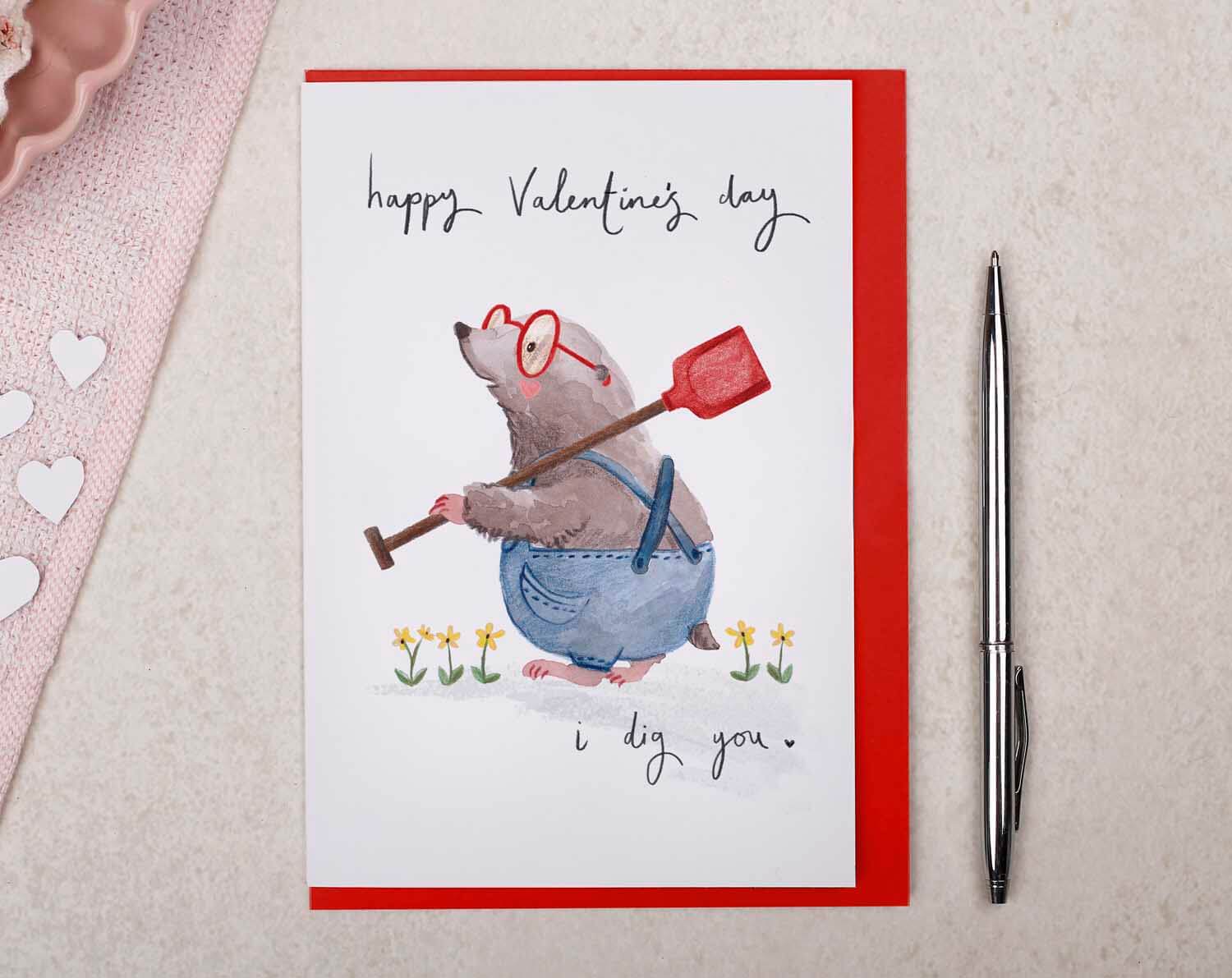 Mole 'I Dig You' Valentine Card. Greeting Cards designed by Making Meadows