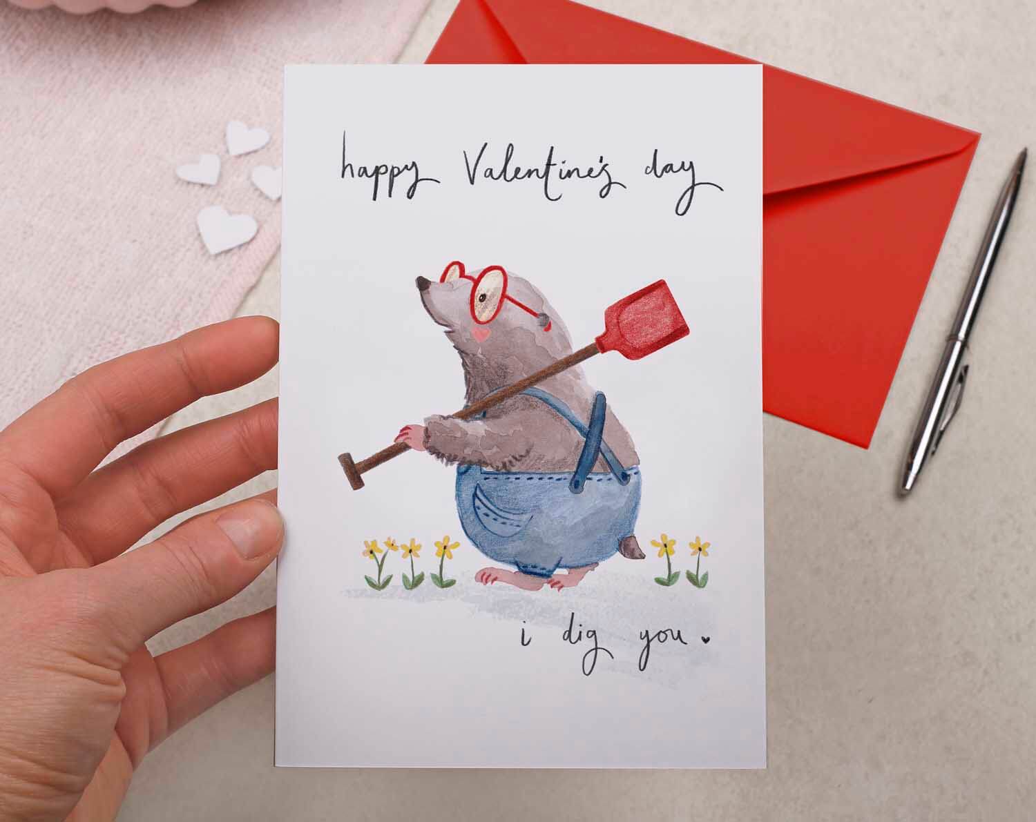 Mole 'I Dig You' Valentine Card. Greeting Cards designed by Making Meadows