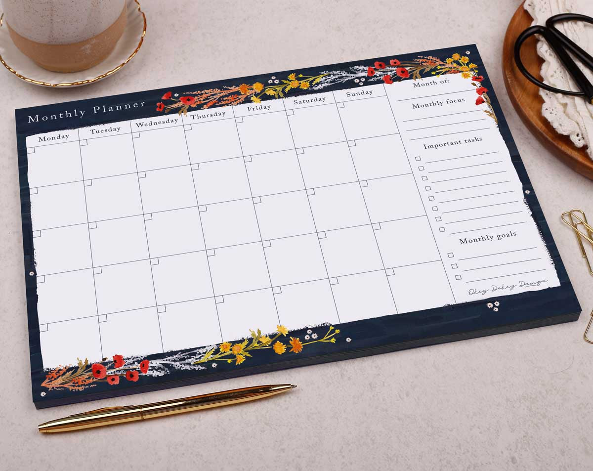 Wild Flower Monthly Planner Desk Pad