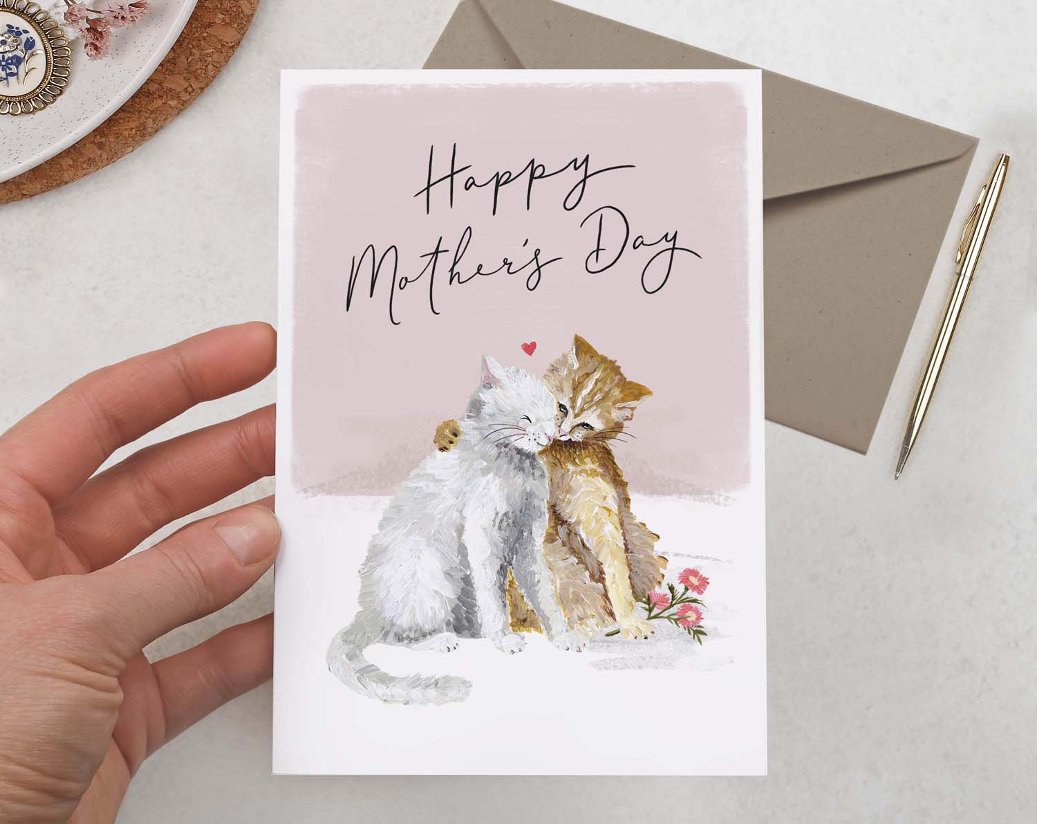 A sentimental cat Happy Mother's Day Card with a pair of adorable kittens hugging. 
