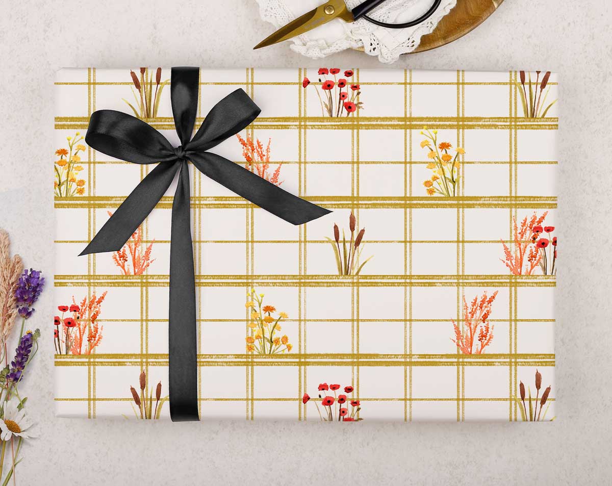 Mustard Checked Wrapping Paper. Wrapping Paper designed by Making Meadows