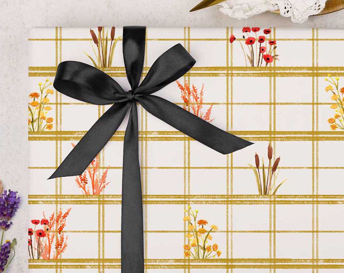 Mustard Checked Wrapping Paper. Wrapping Paper designed by Making Meadows