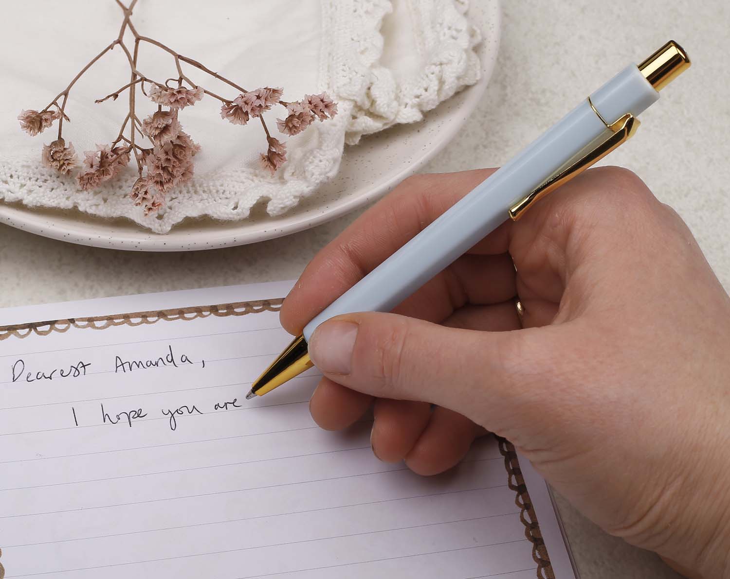 Pastel Blue & Gold Ballpoint Pen. Pens designed by Making Meadows