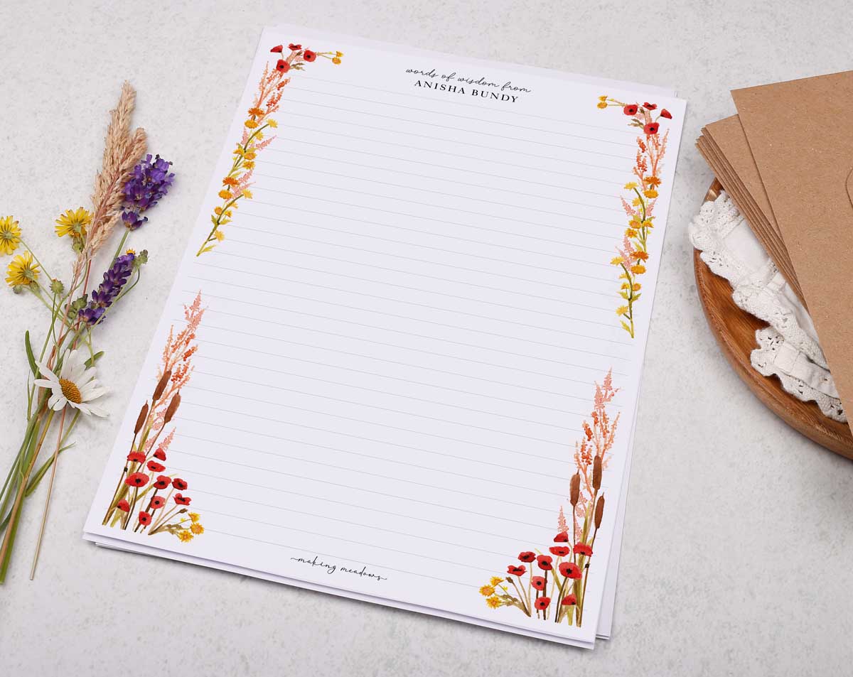Personalised A4 Writing Paper With Autumn Border. Stationery designed by Making Meadows