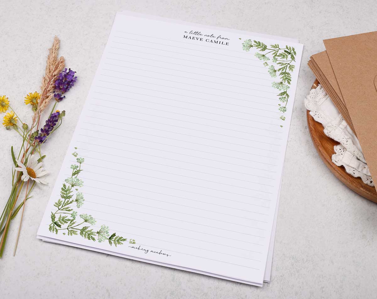 Personalised A4 Writing Paper With Botanical Leaf. Stationery designed by Making Meadows