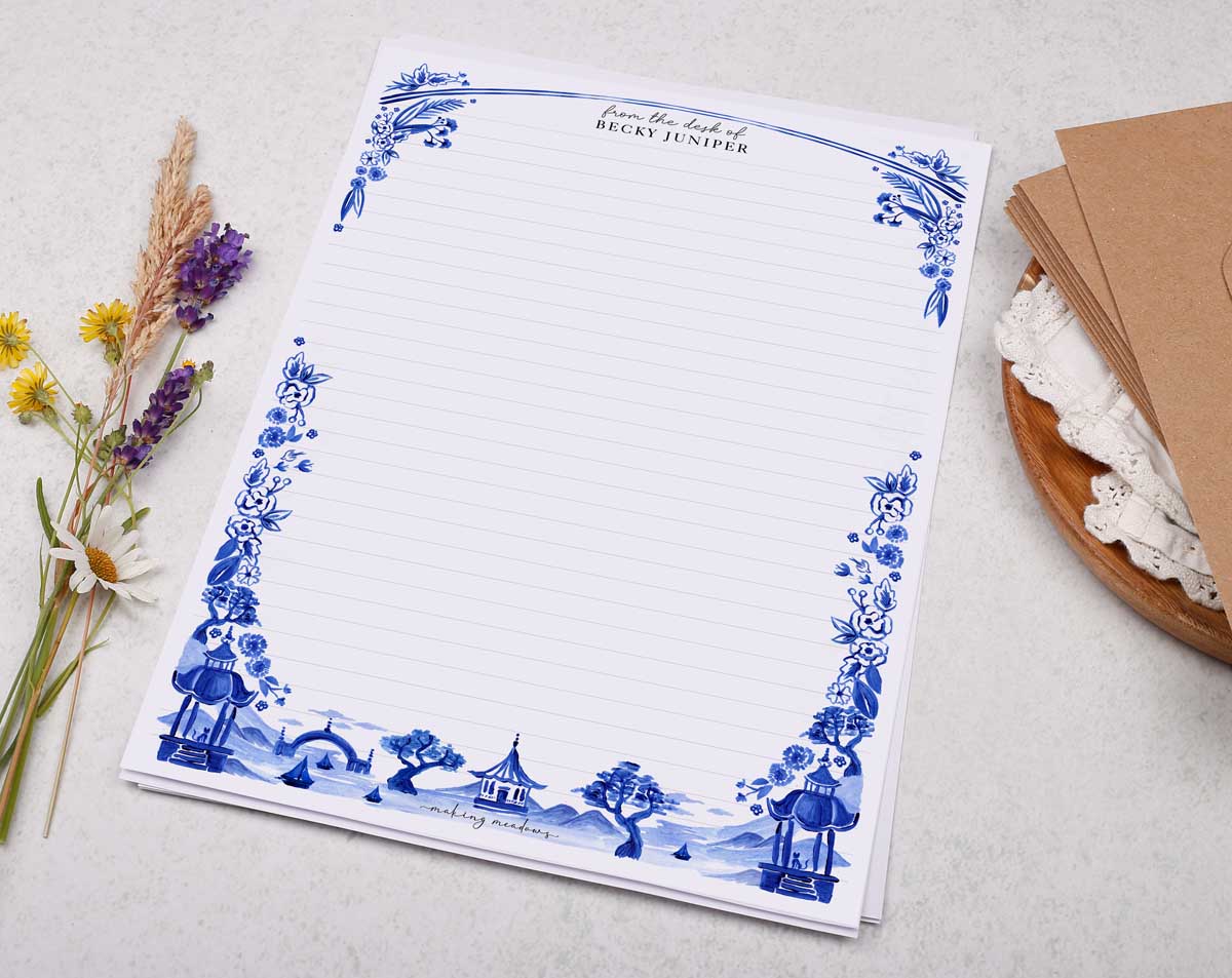 Personalised A4 Writing Paper With Japanese Landscape. Stationery designed by Making Meadows