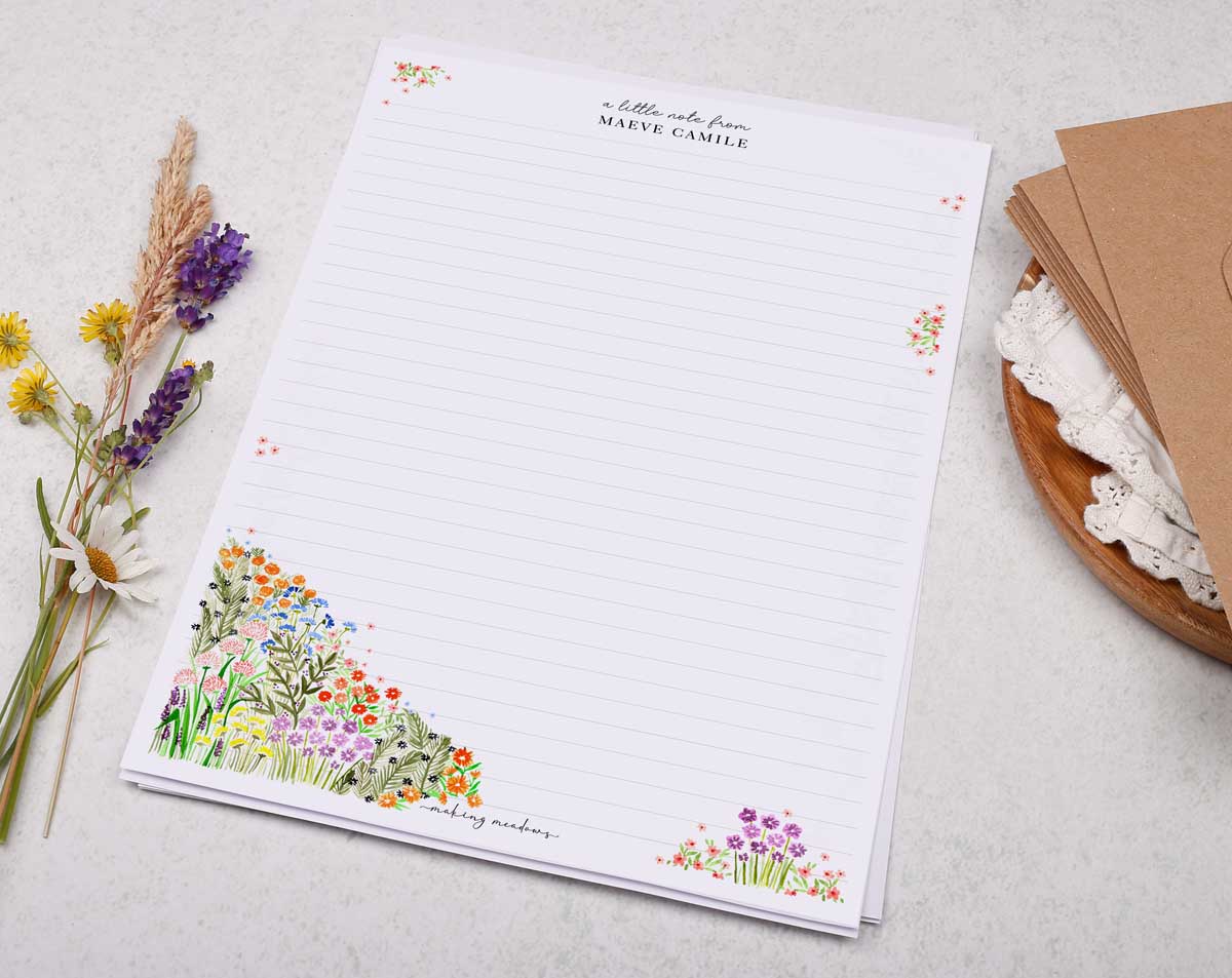 Personalised A4 Writing Paper With Watercolour Flowers. Stationery designed by Making Meadows