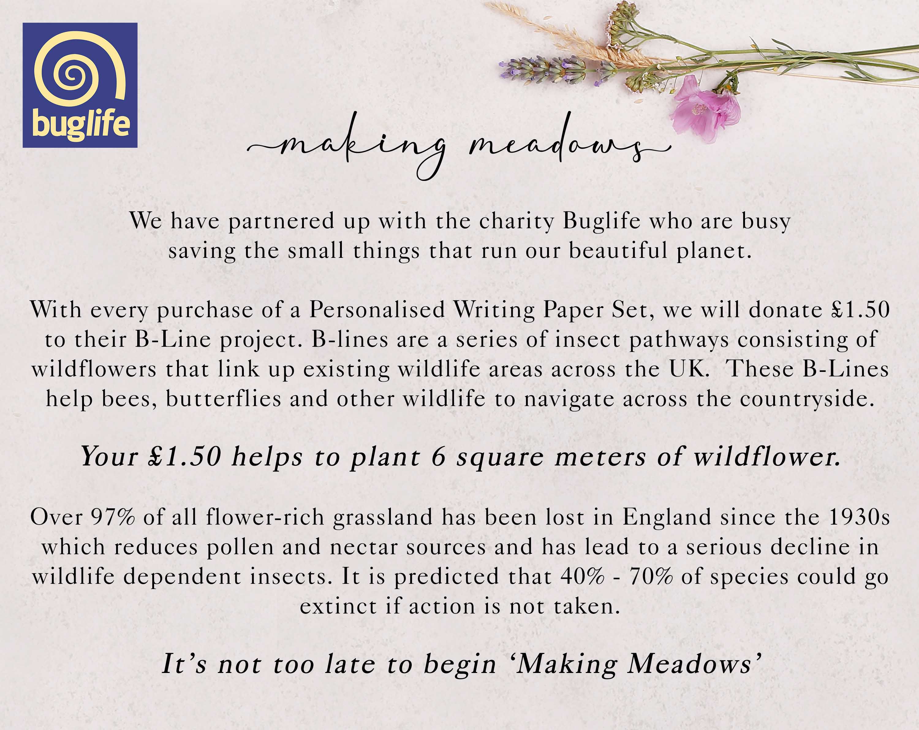 Personalised A5 writing paper with meadow flowers. Stationery designed by Making Meadows