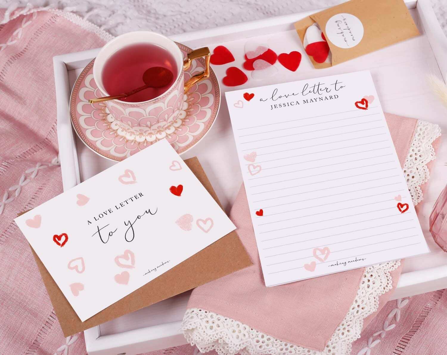 Personalised Love Letter With Hearts. Stationery designed by Making Meadows