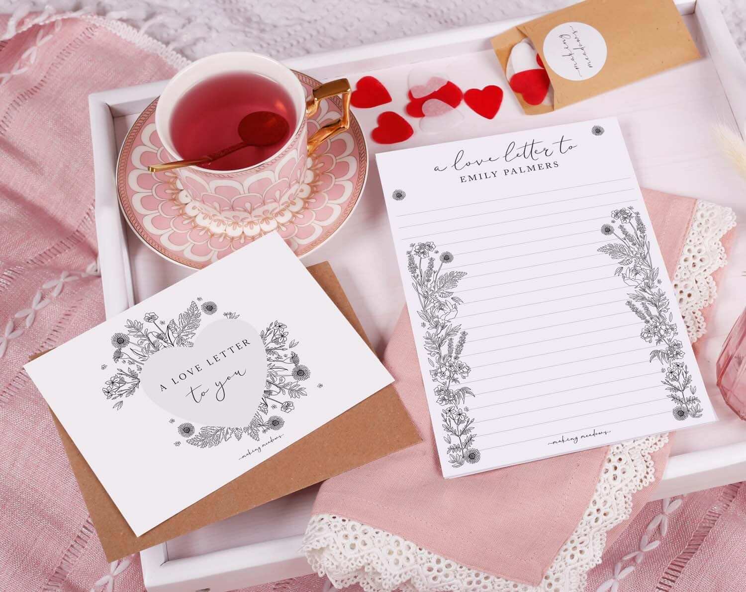 Personalised Love Letter With Linear Florals. Stationery designed by Making Meadows