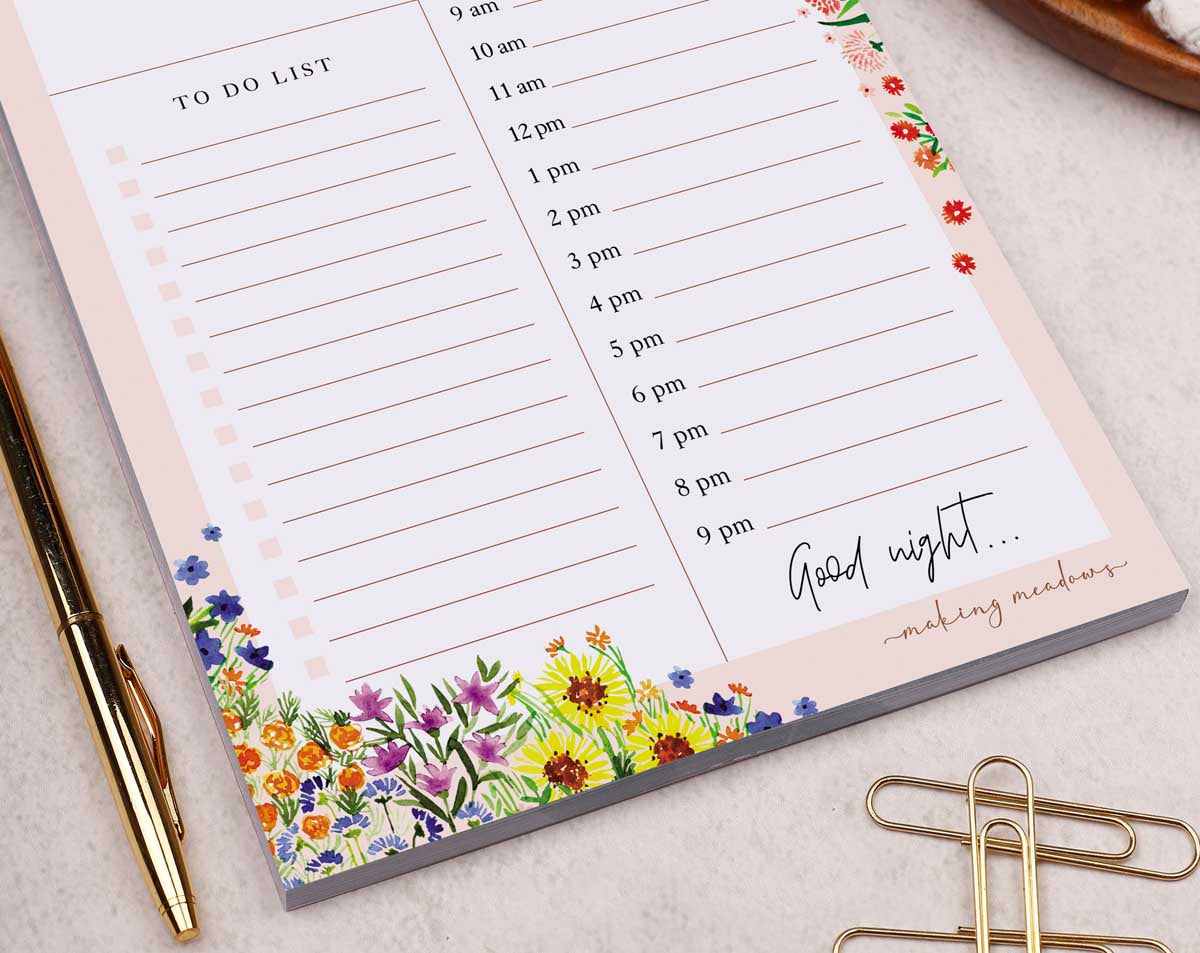 Pink Floral Daily Planner Desk Pad. Notebooks & Notepads designed by Making Meadows