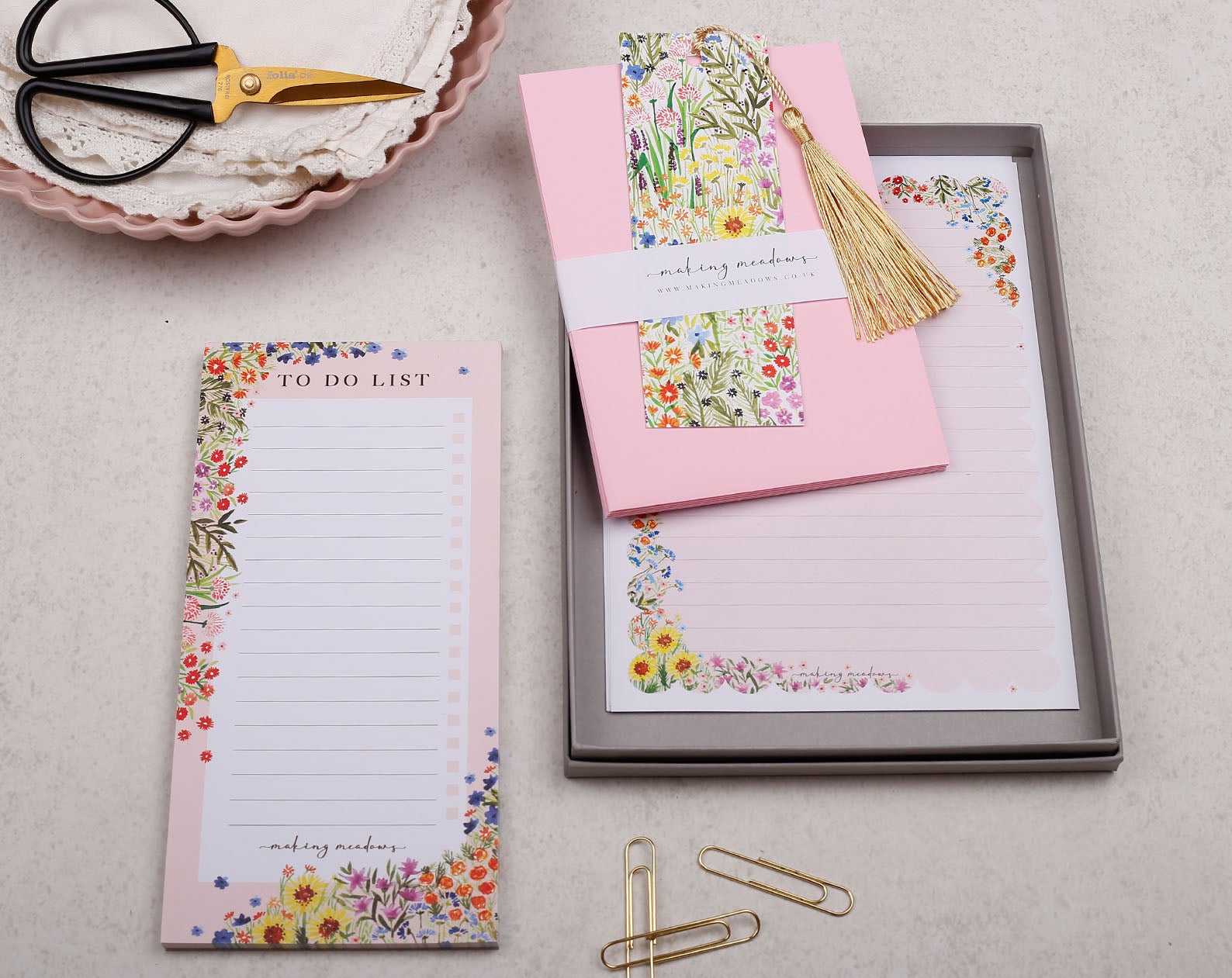 Pink Garden Floral Stationery Box. Notebooks & Notepads designed by Making Meadows