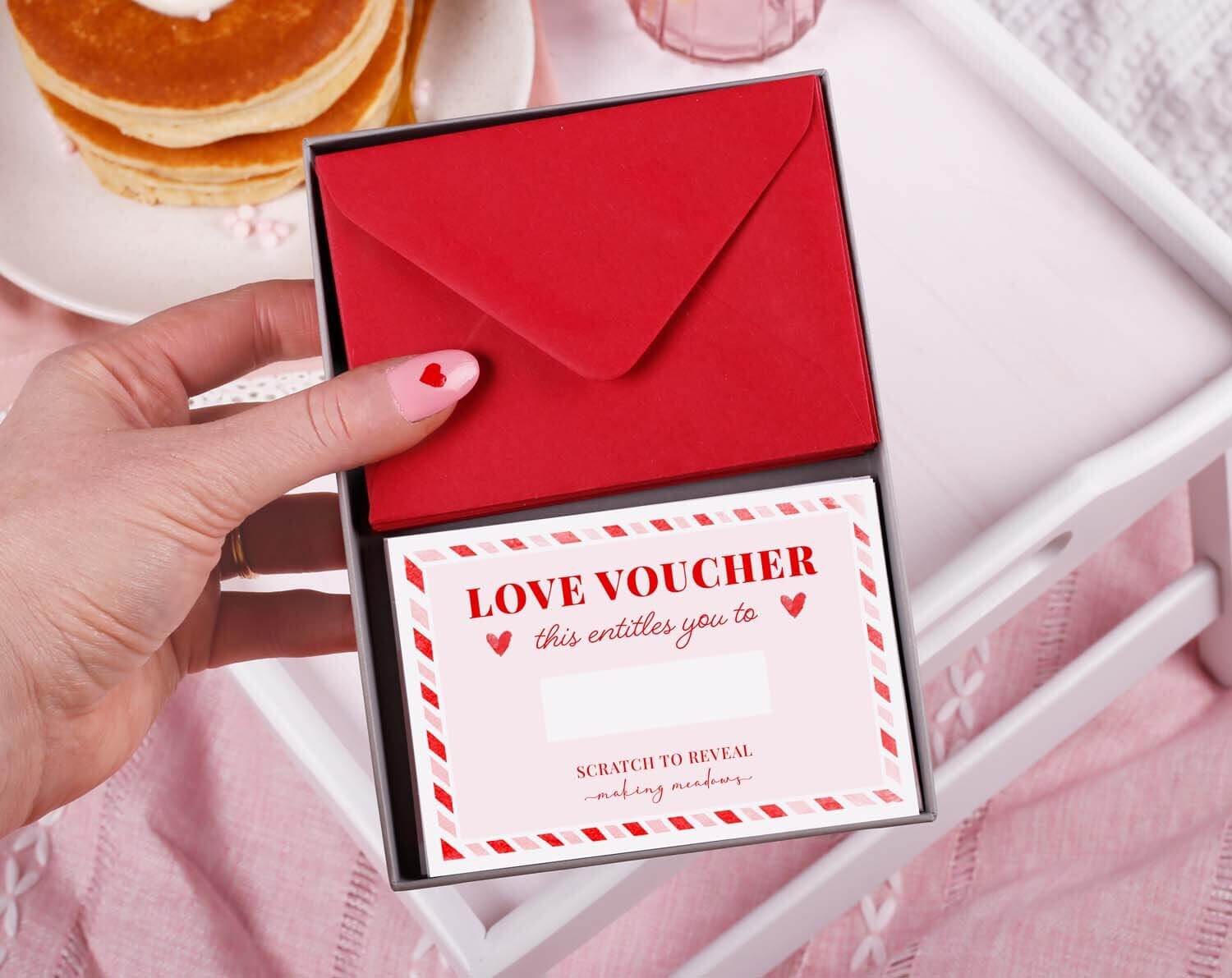 Pink Love Vouchers With Scratch Off Surprise. Stationery designed by Making Meadows