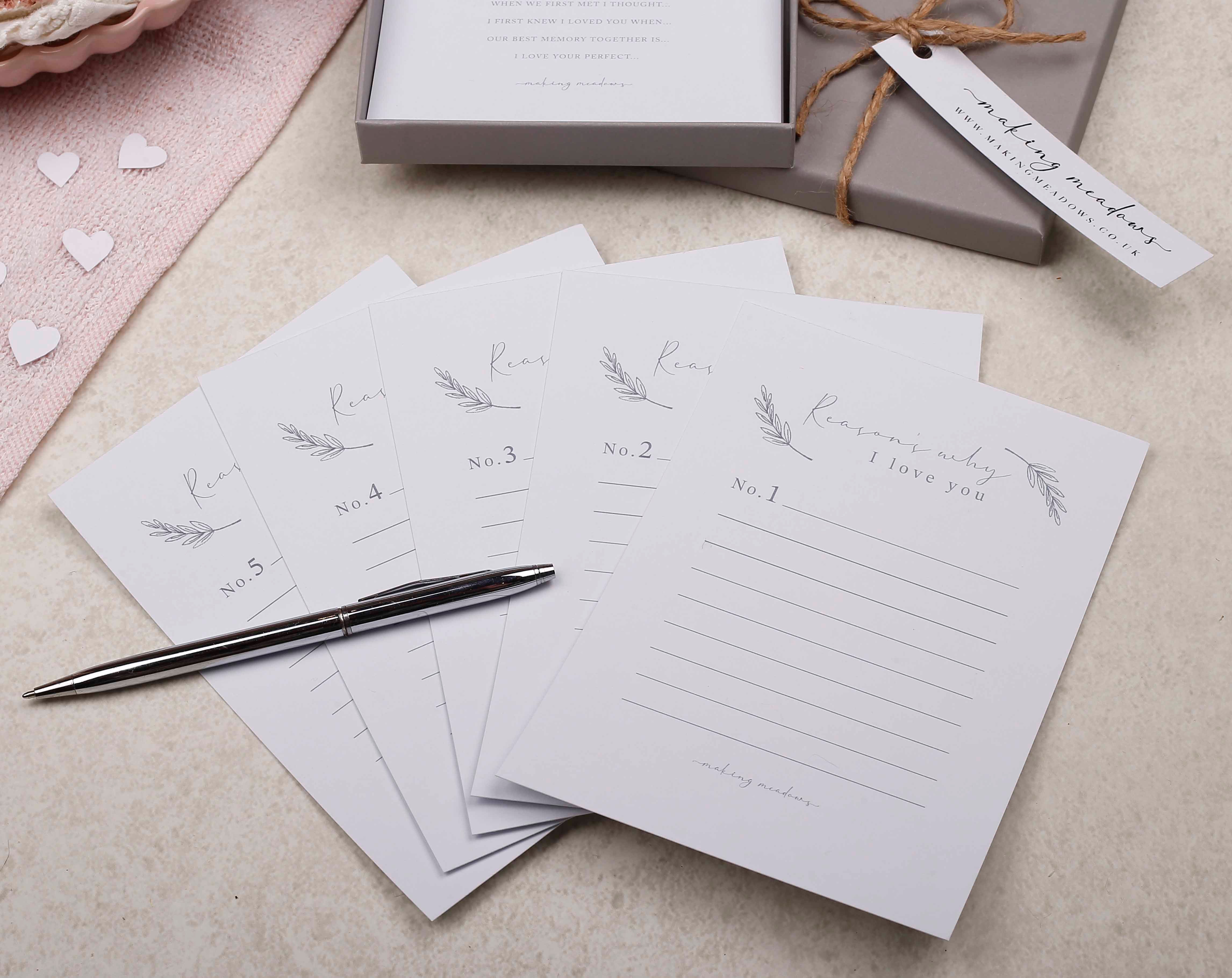 Reason's Why I Love You Gift Box. Stationery designed by Making Meadows