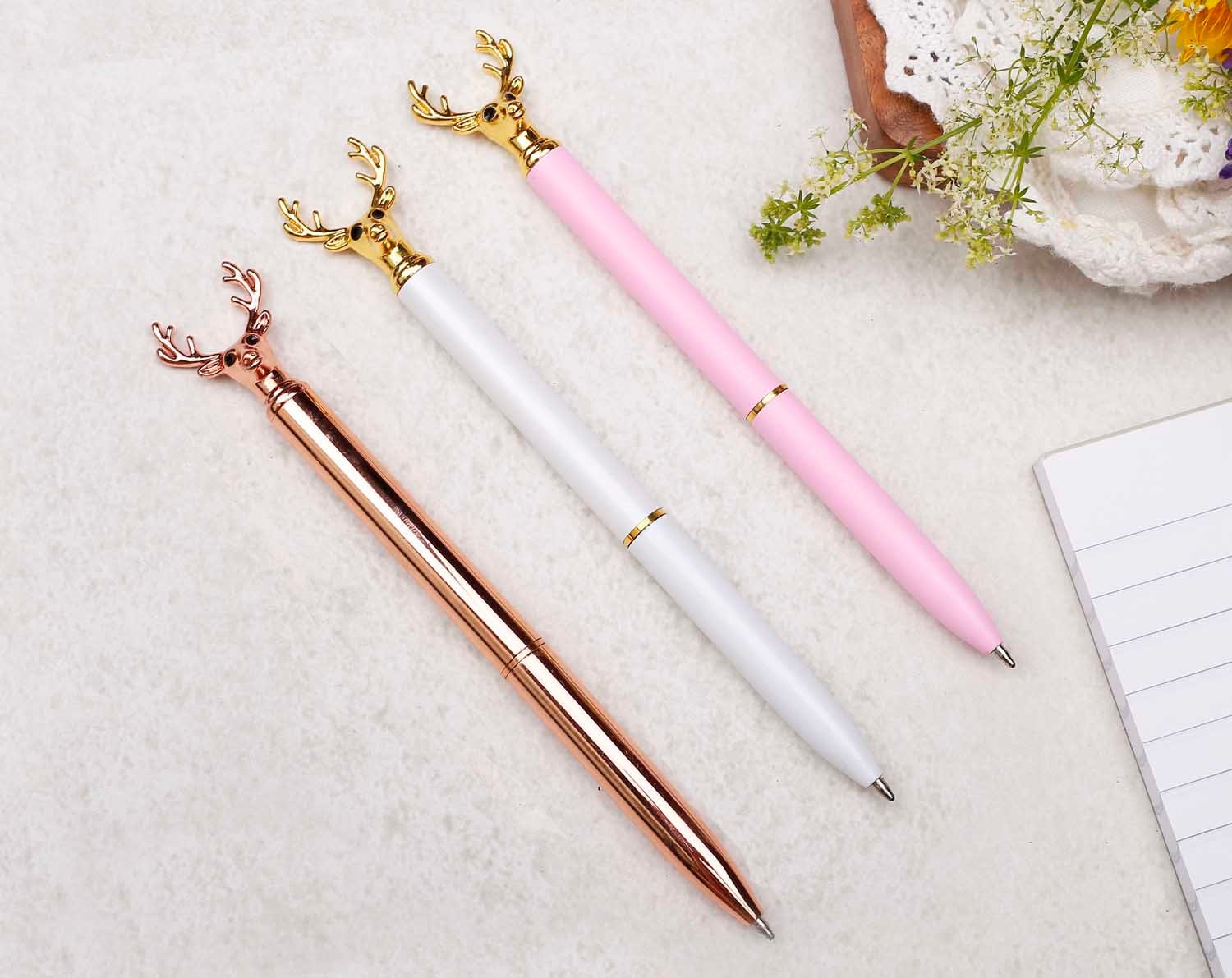 Rose Gold Ballpoint Pen With Stag Head. Pens designed by Making Meadows