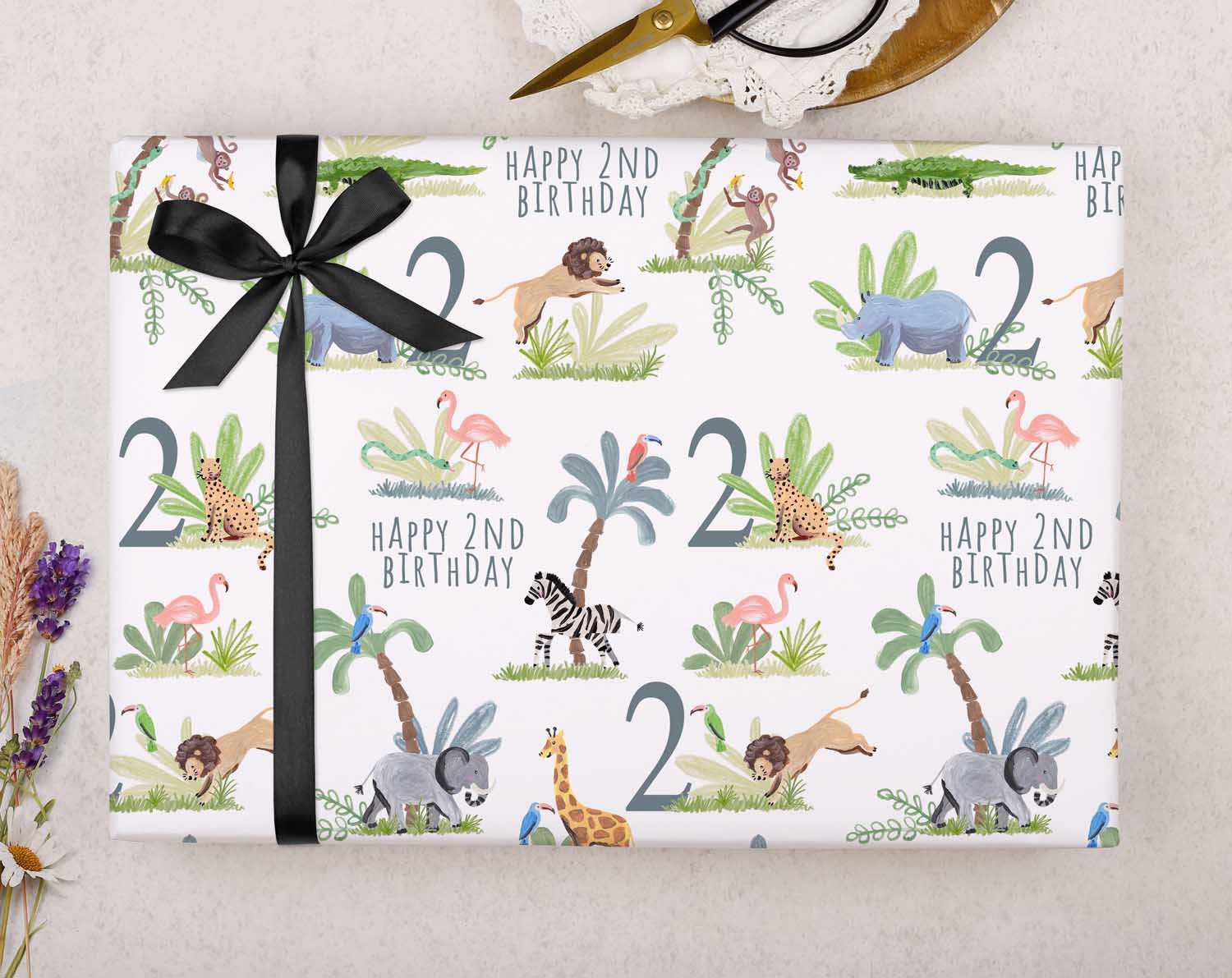 Safari Animal 2nd Birthday Wrapping Paper. Wrapping Paper designed by Making Meadows