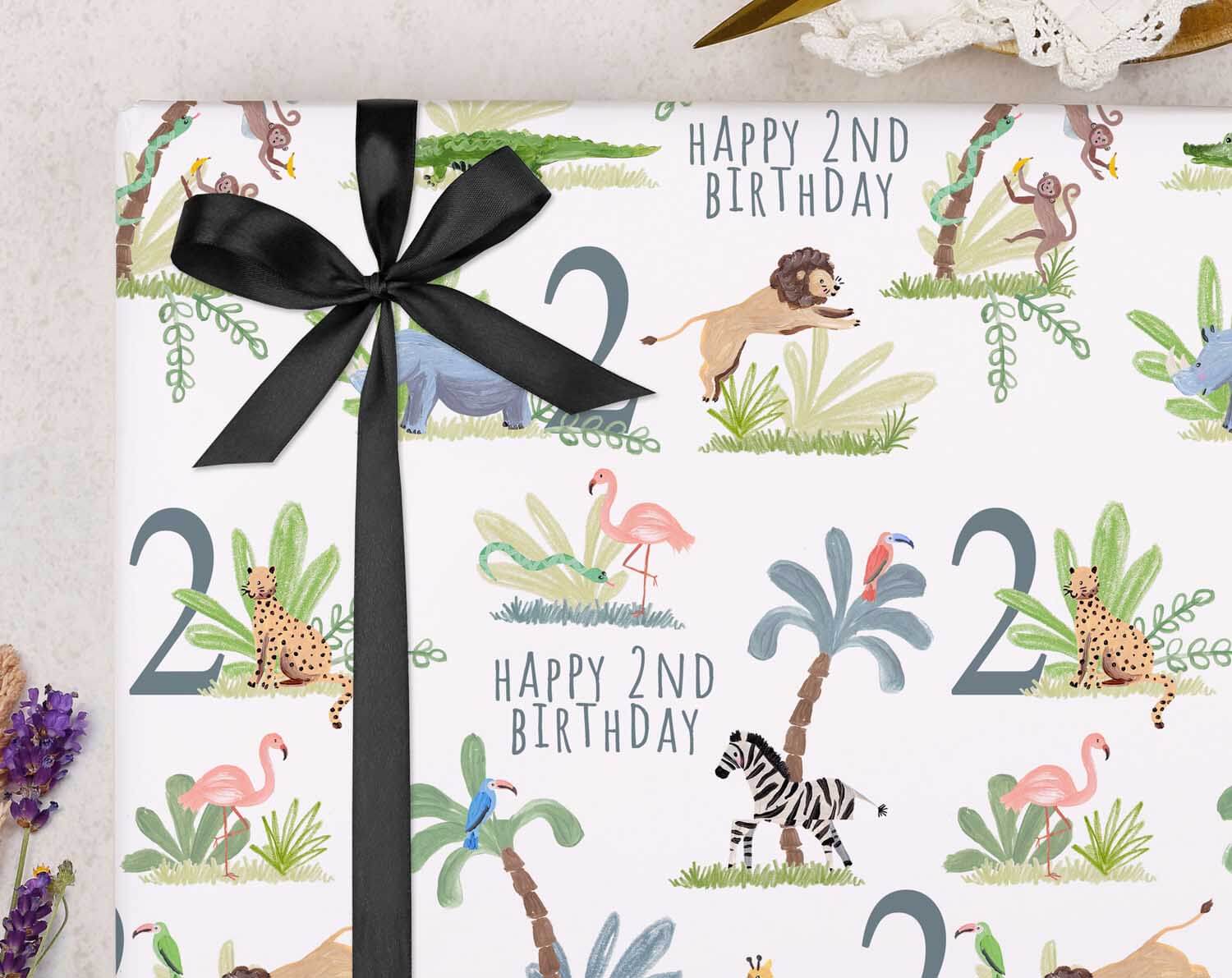 Safari Animal 2nd Birthday Wrapping Paper. Wrapping Paper designed by Making Meadows