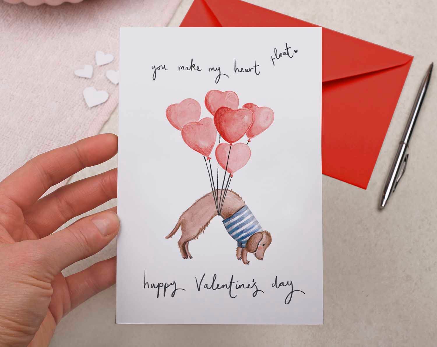 Sausage Dog Valentine Card. Greeting Cards designed by Making Meadows