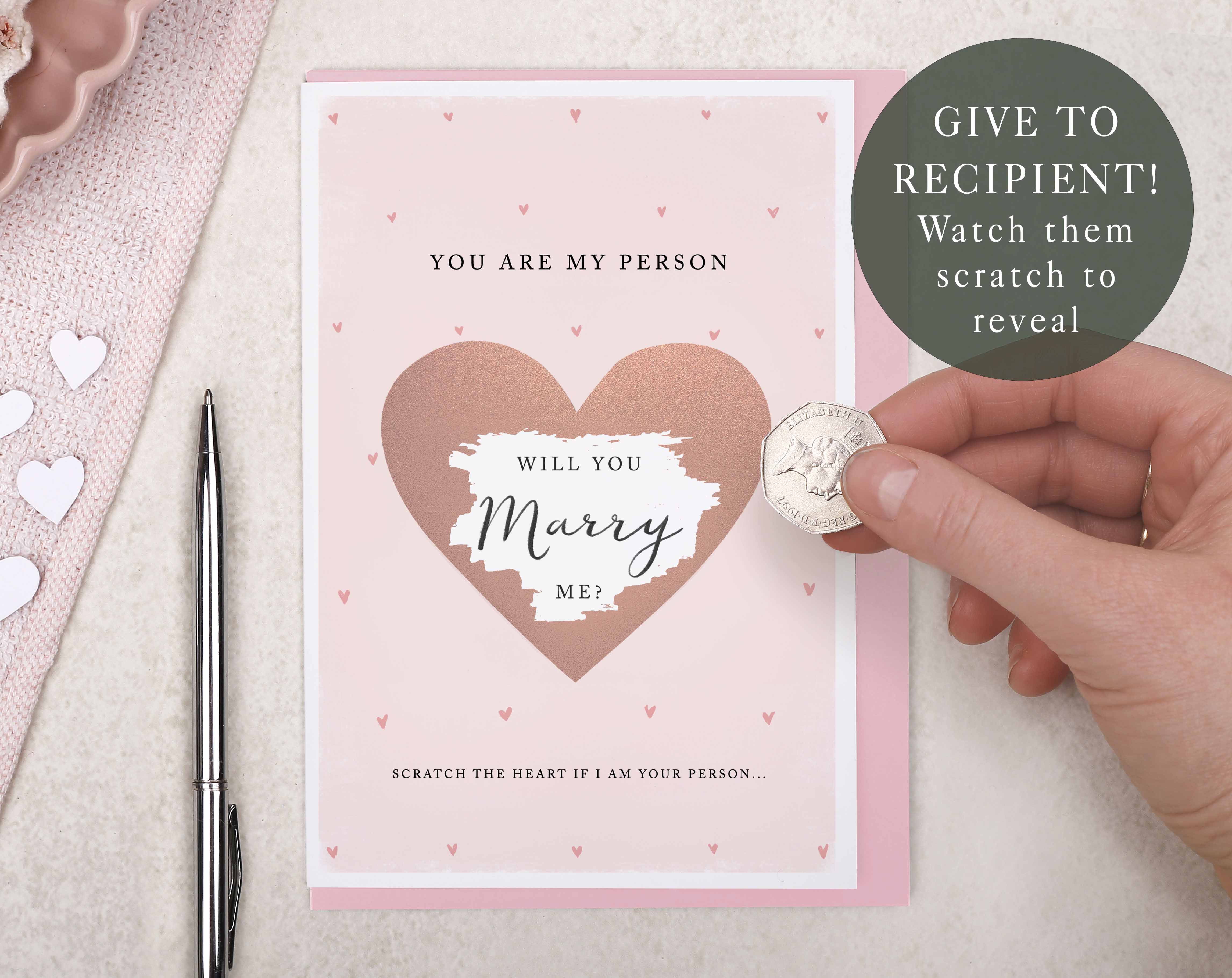 ou are my person, 'will you marry me' scratch to reveal proposal card