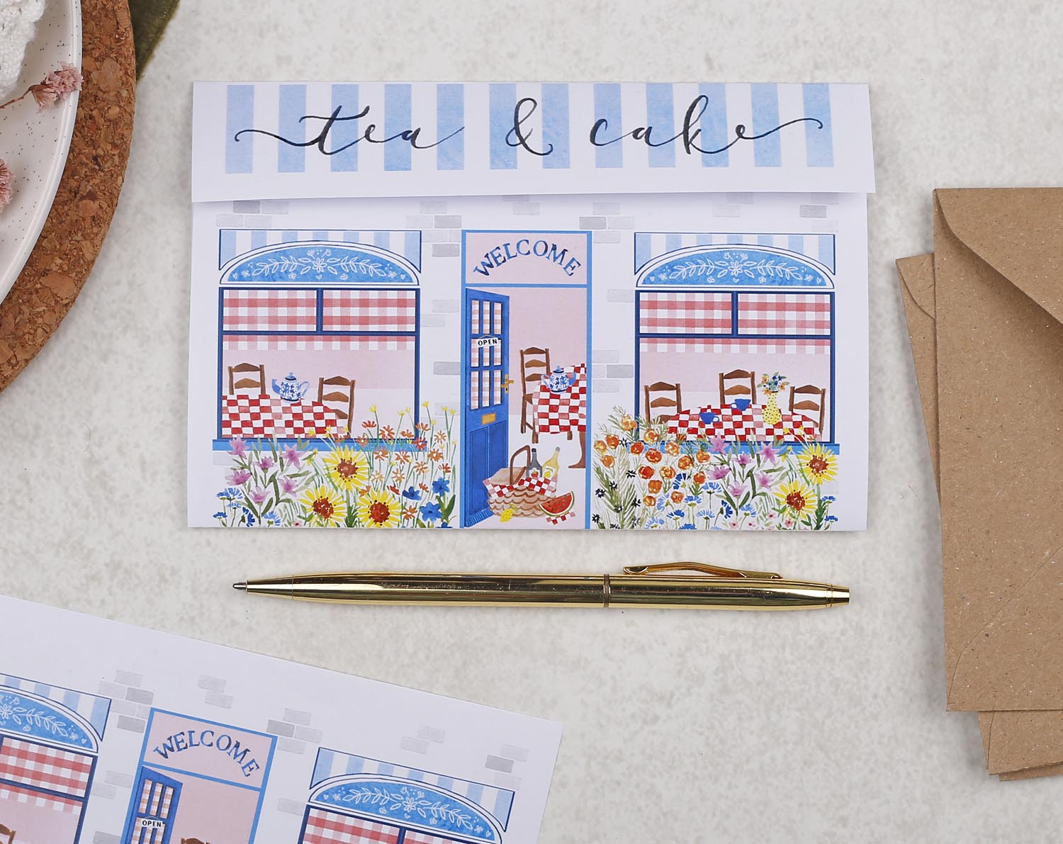 Shop Front A5 Writing Paper in Blue. Stationery designed by Making Meadows