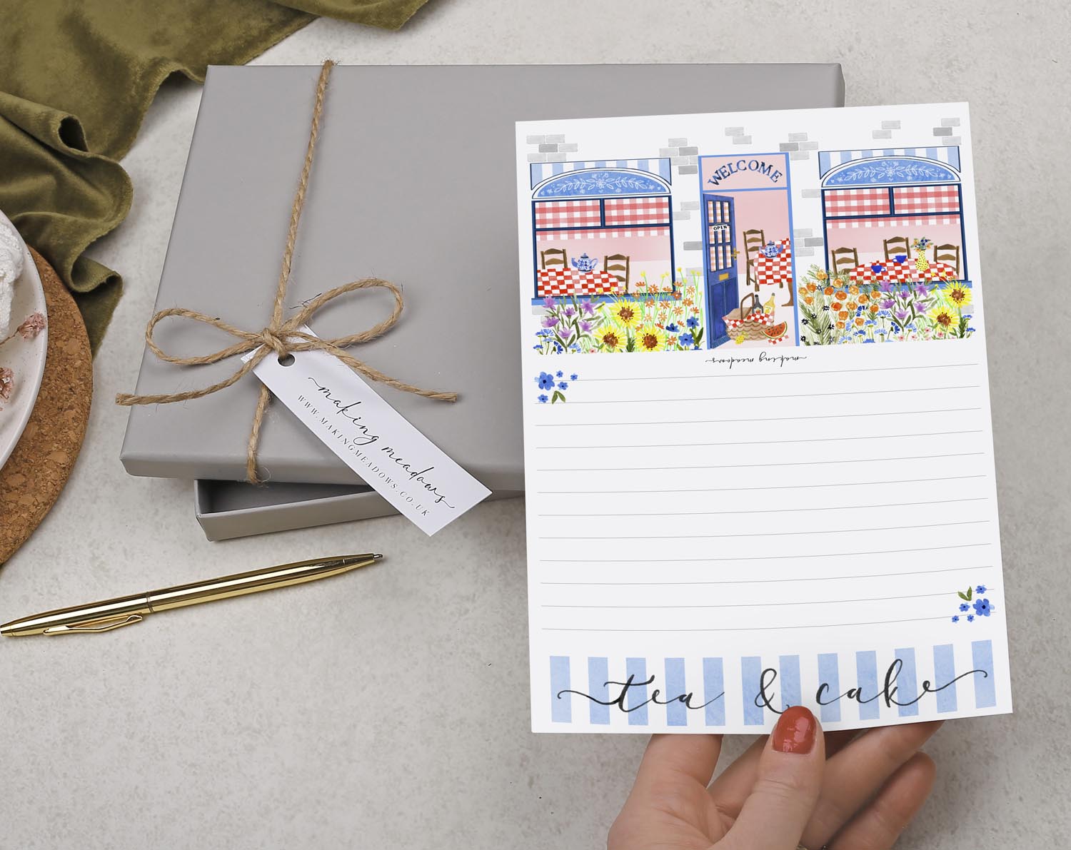 Shop Front A5 Writing Paper in Blue. Stationery designed by Making Meadows