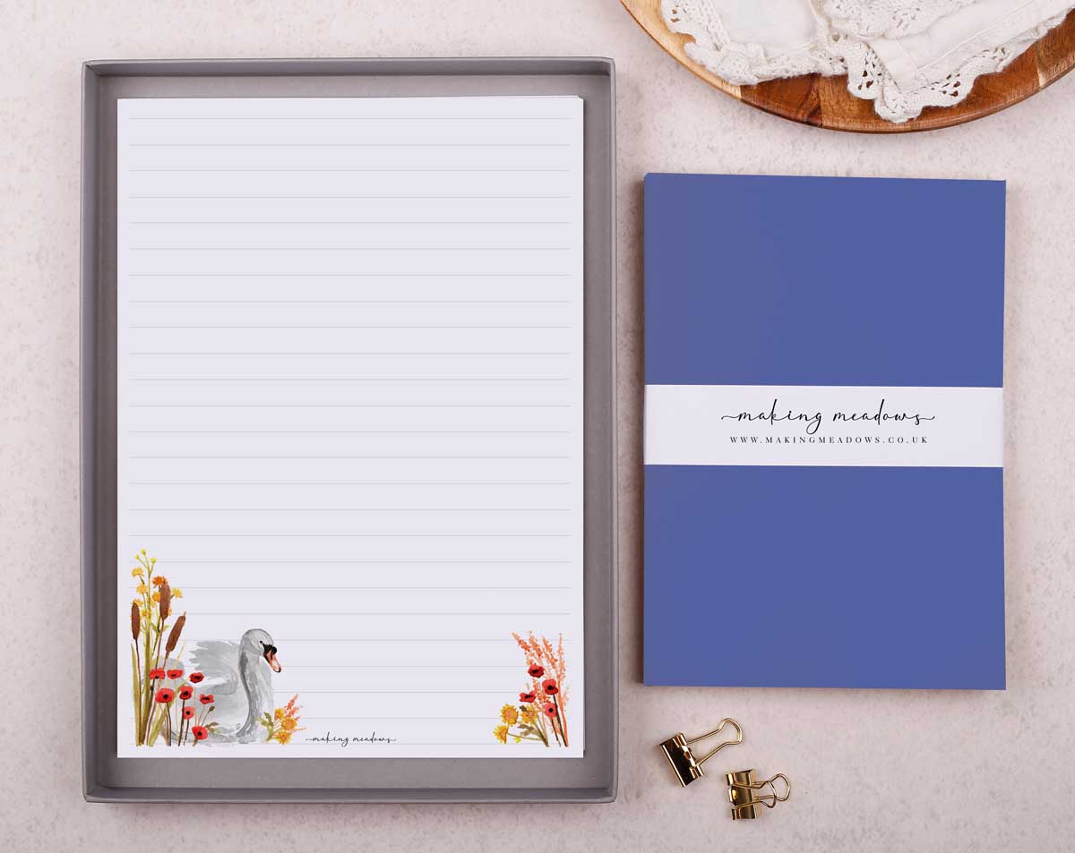 Swan Writing Paper Gift Box. Stationery designed by Making Meadows