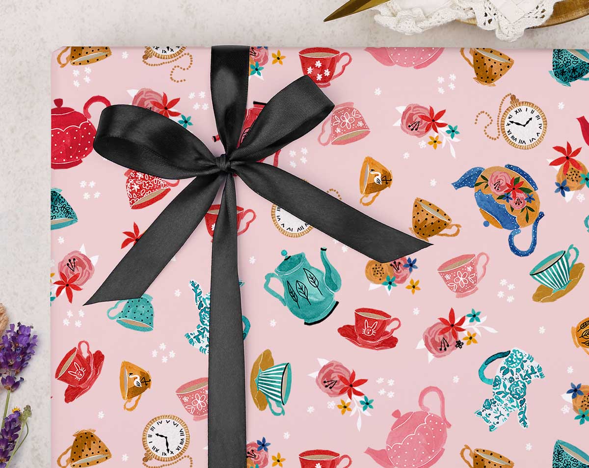 Tea pot and tea cup wrapping paper. Wrapping Paper designed by Making Meadows
