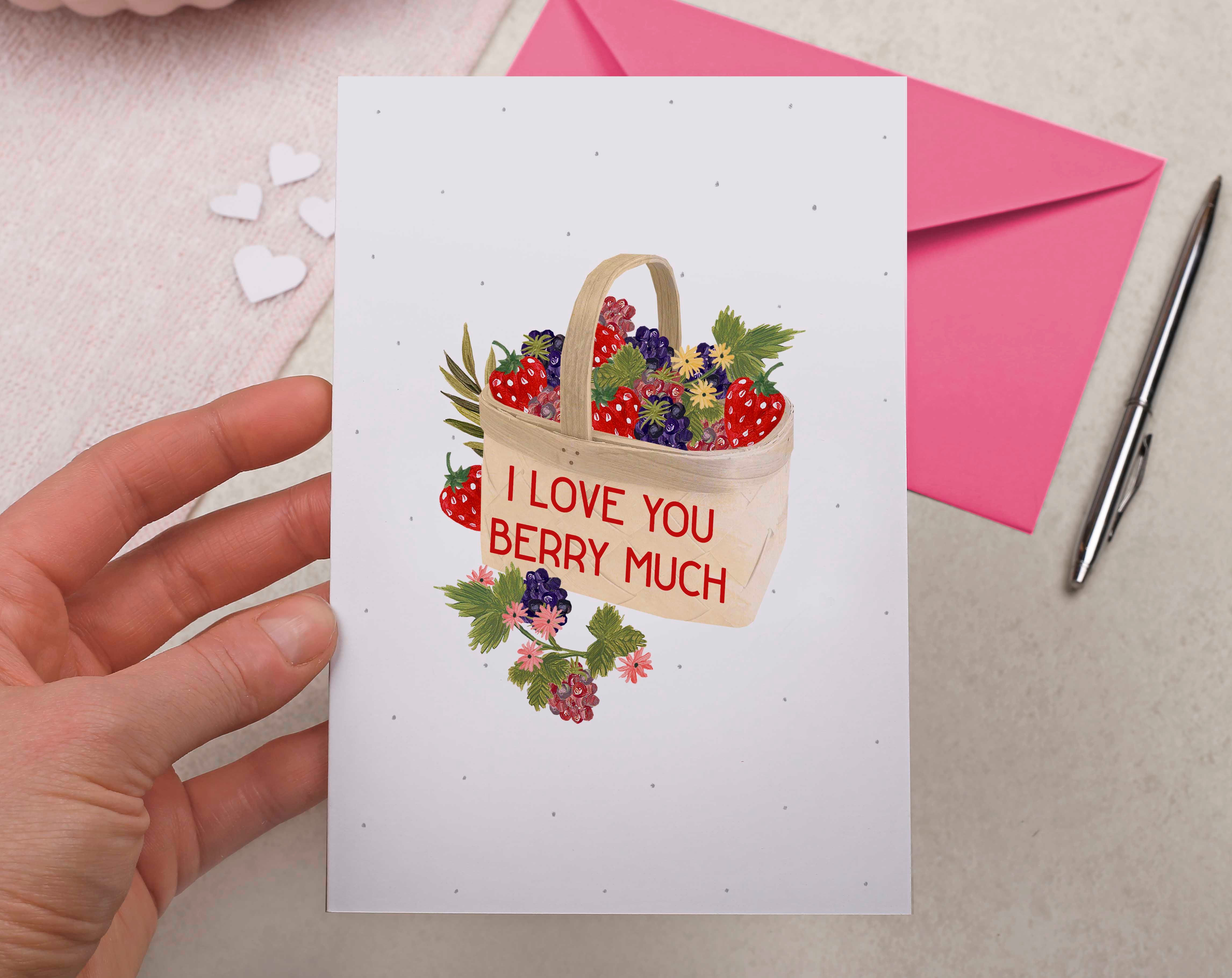 cute 'I Love You Berry Much' Pun Valentine card