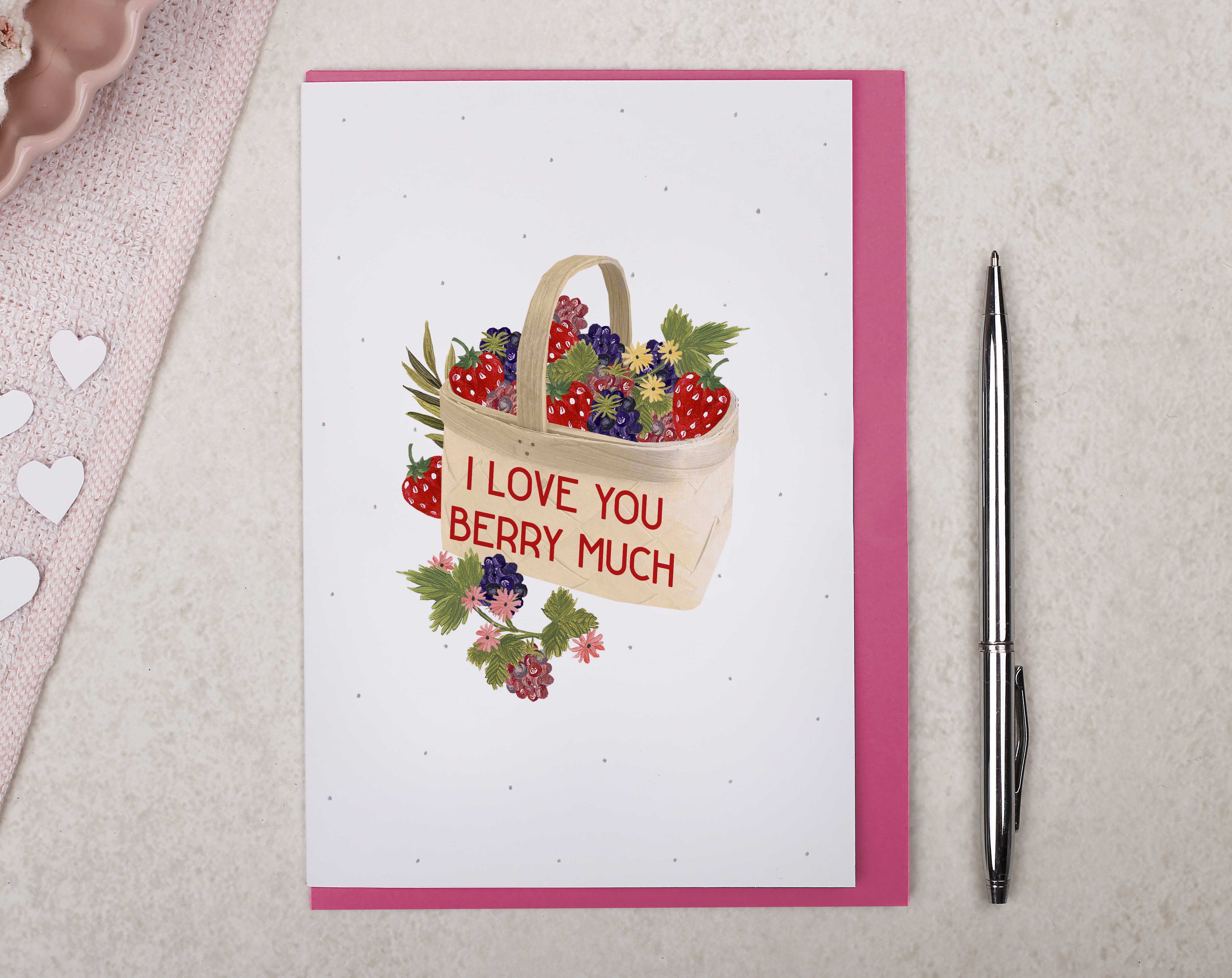 cute 'I Love You Berry Much' Pun Valentine card