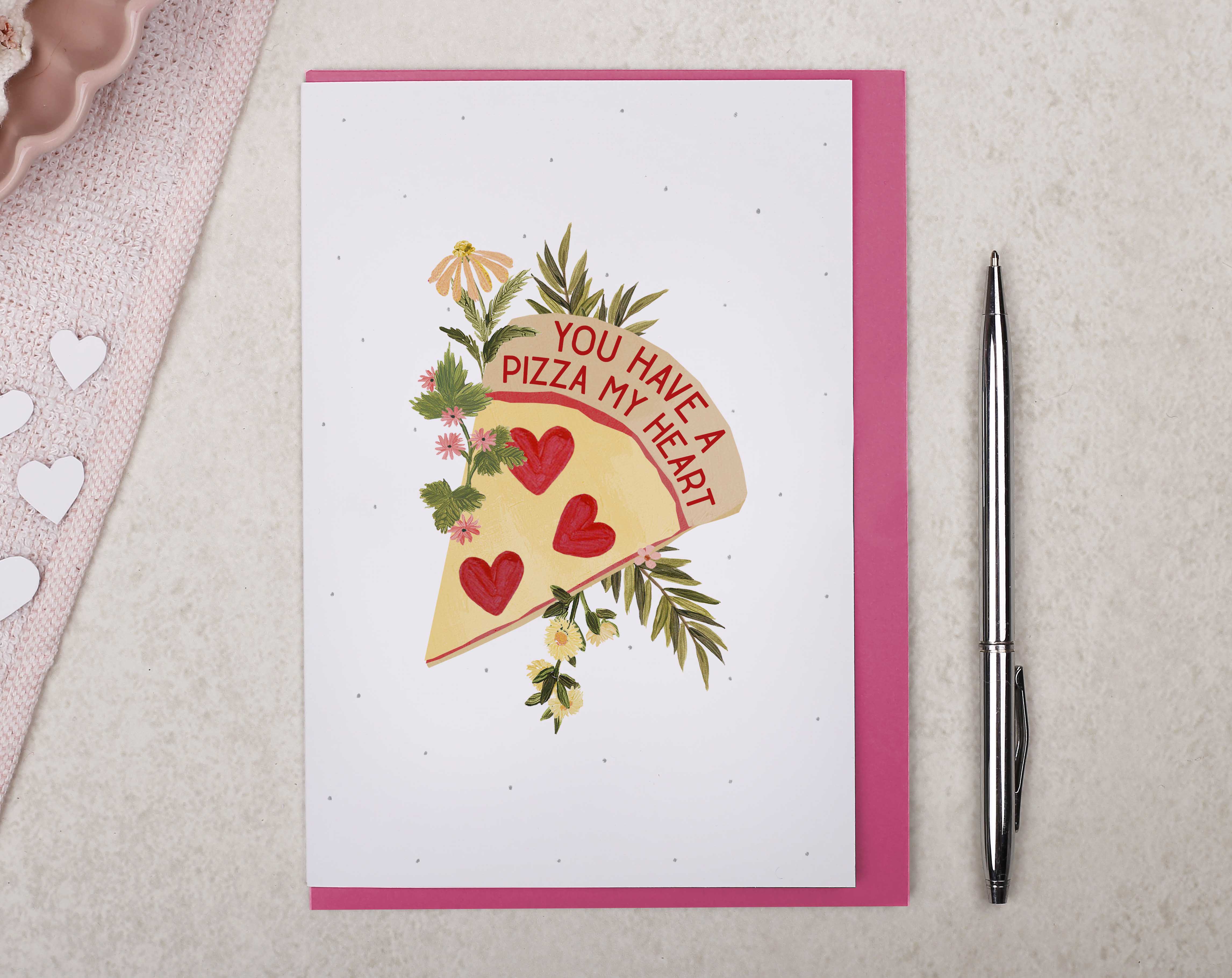 cute 'You Have A Pizza My Heart' Pun Valentine card